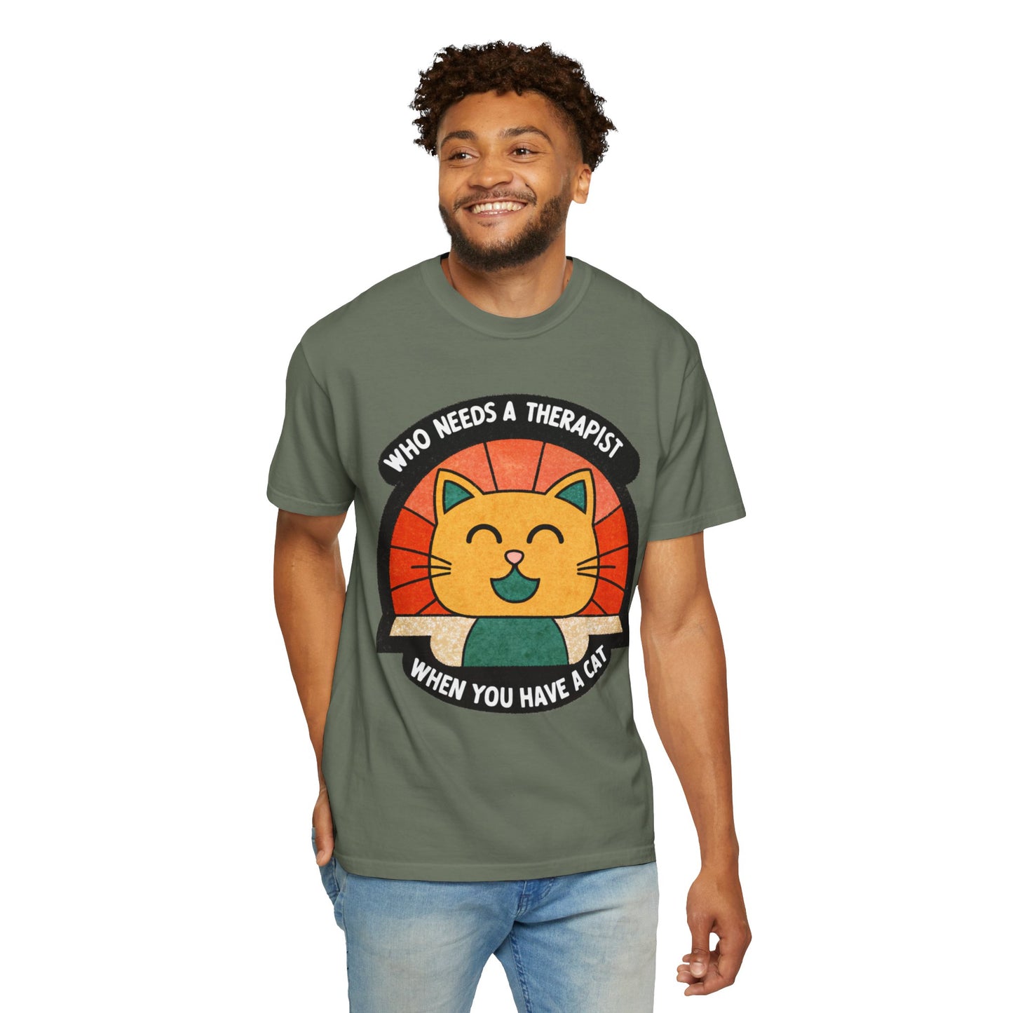 Who Needs a Therapist Cat T-Shirt - Unisex Garment-Dyed Tee for Cat Lovers