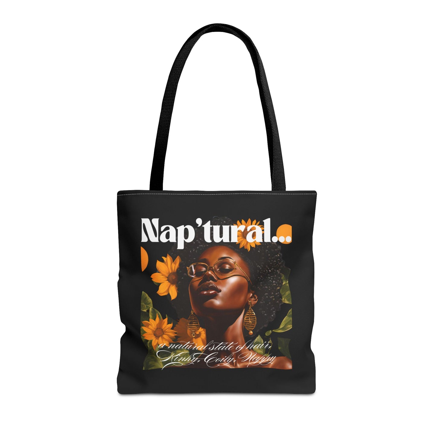 African American Nap'tural Tote Bag with Floral Design - Eco-Friendly Everyday Carry All
