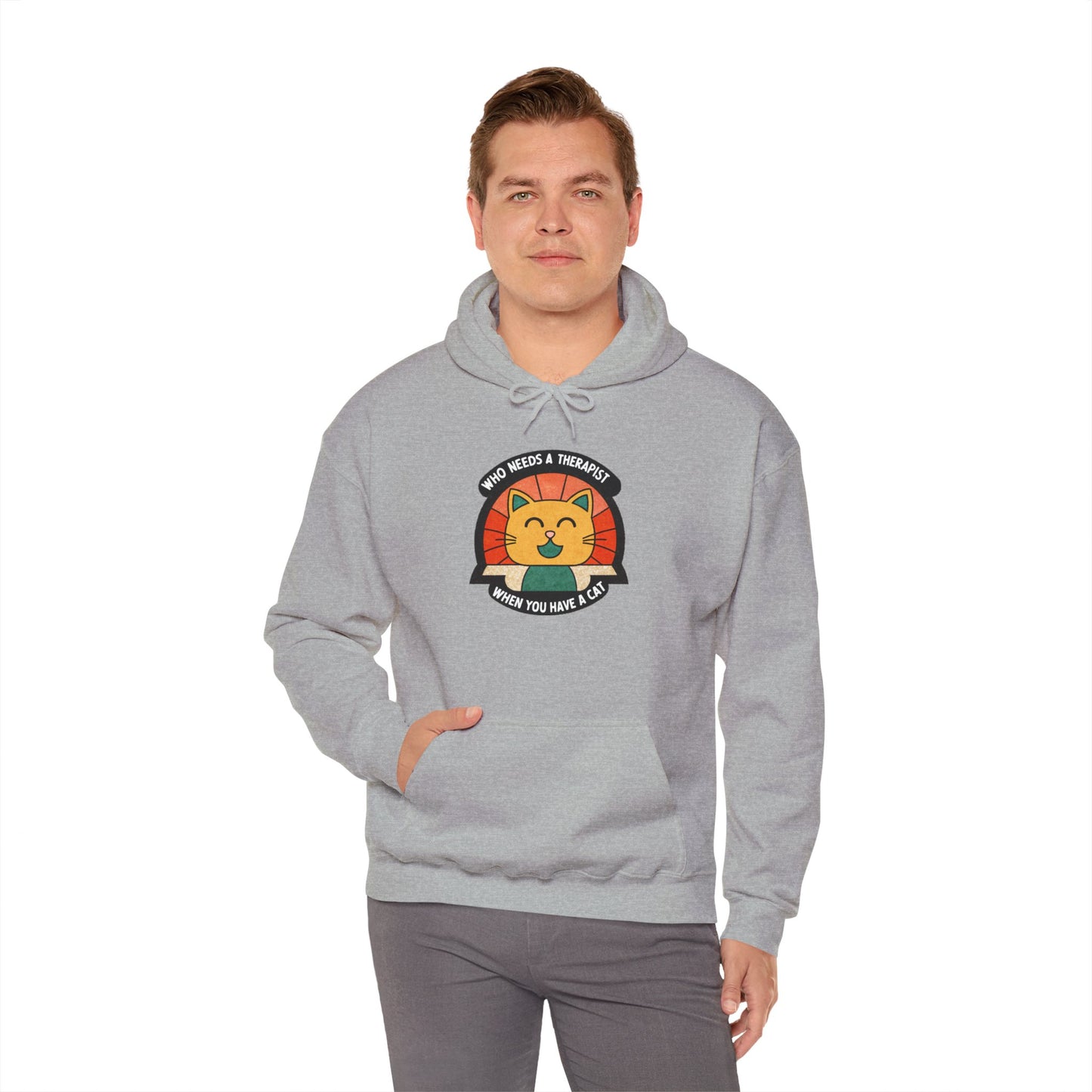 Funny Cat Sweatshirt - 'Who Needs a Therapist When You Have a Cat?' Unisex Hoodie