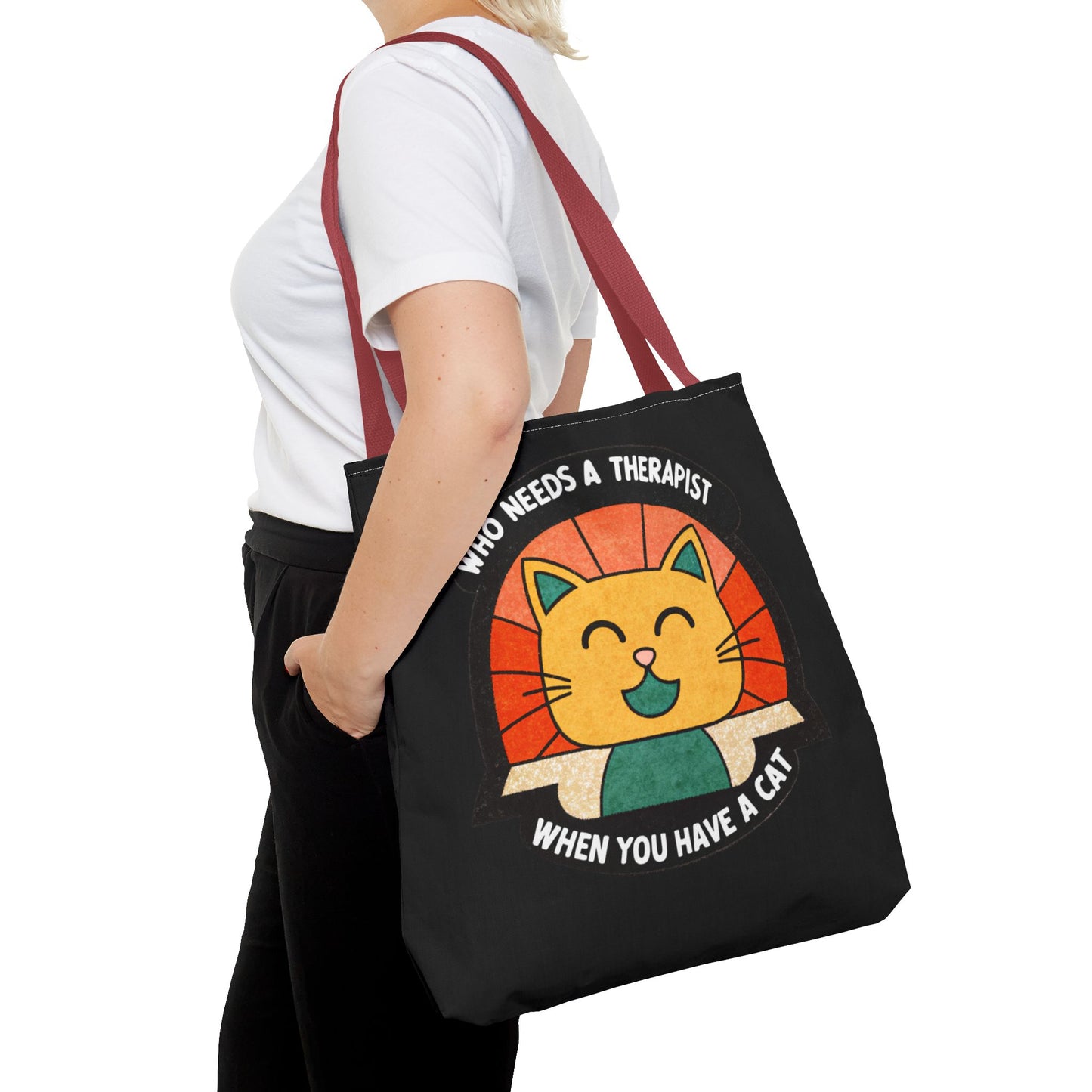 Funny Cat Tote Bag - "Who Needs a Therapist When You Have a Cat"