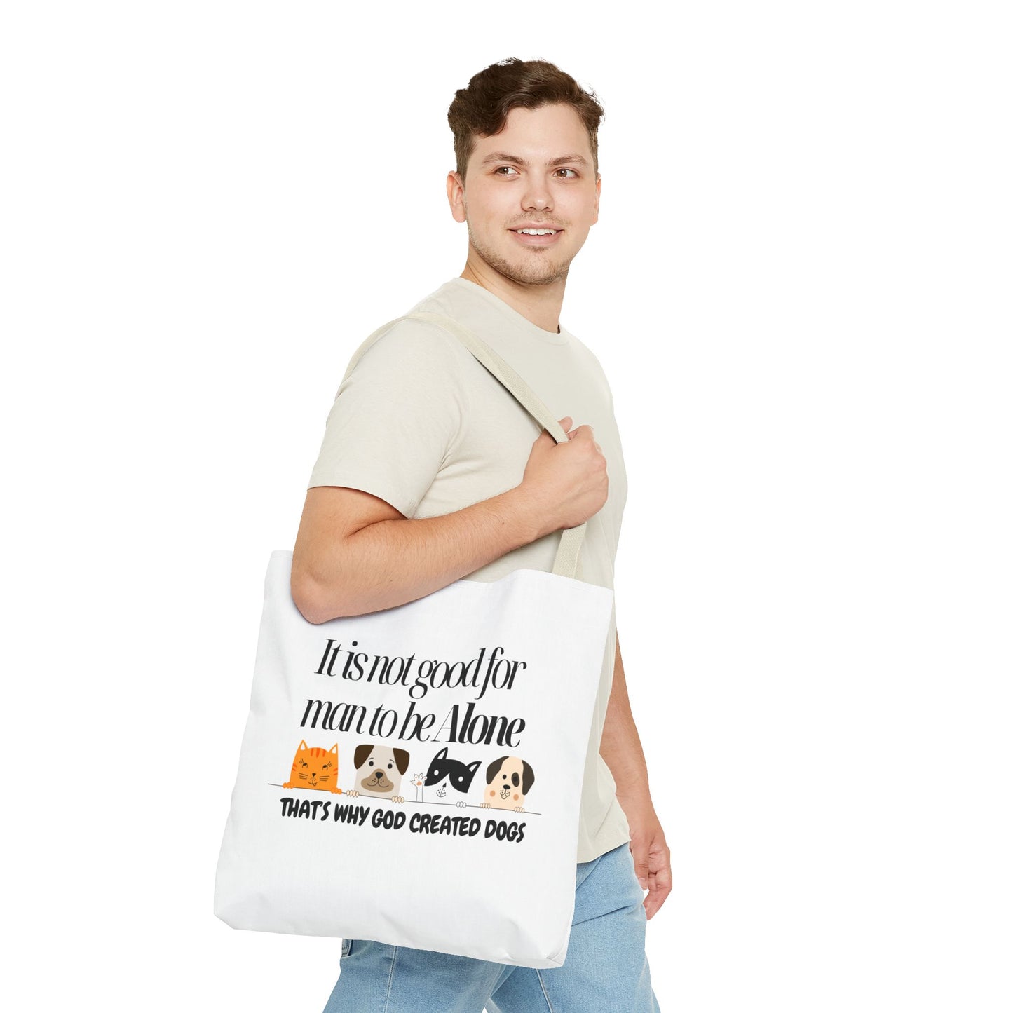 Dog Lover Tote Bag - "It is not good for man to be Alone" Design