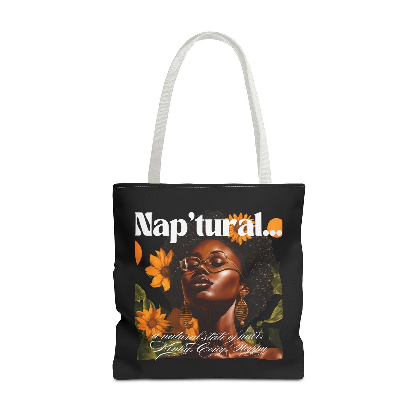African American Nap'tural Tote Bag with Floral Design - Eco-Friendly Everyday Carry All