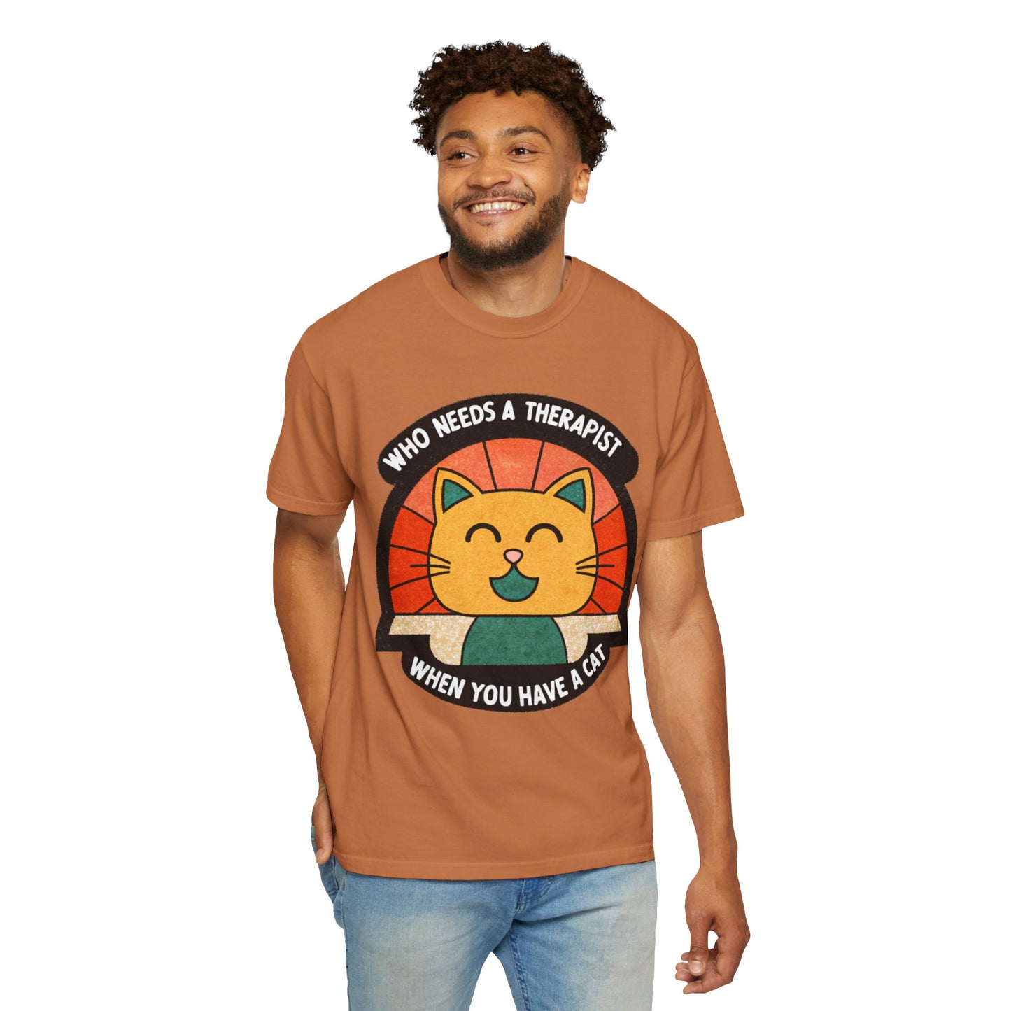 Who Needs a Therapist Cat T-Shirt - Unisex Garment-Dyed Tee for Cat Lovers