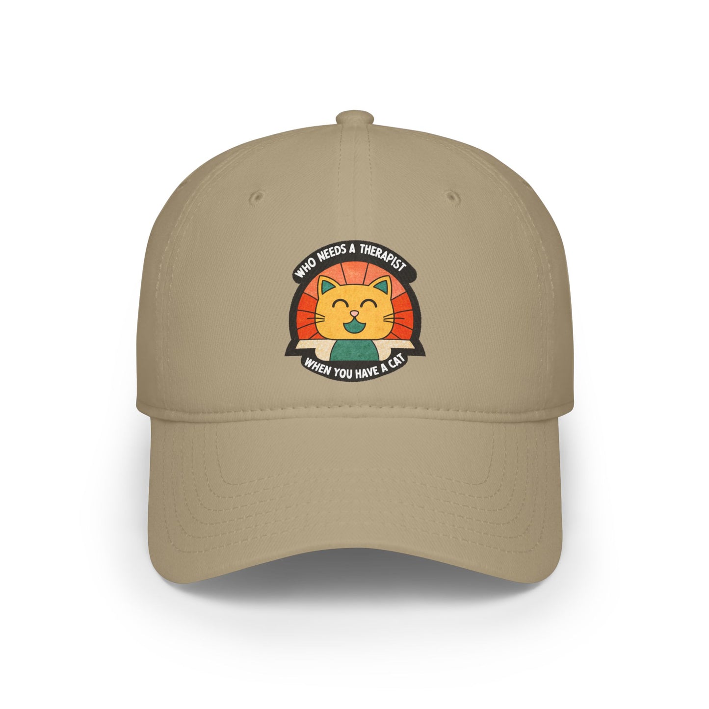 Who Needs a Therapist Cat Baseball Cap | Fun Red Low Profile Hat