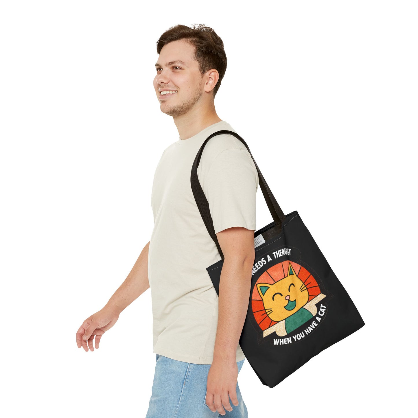 Funny Cat Tote Bag - "Who Needs a Therapist When You Have a Cat"