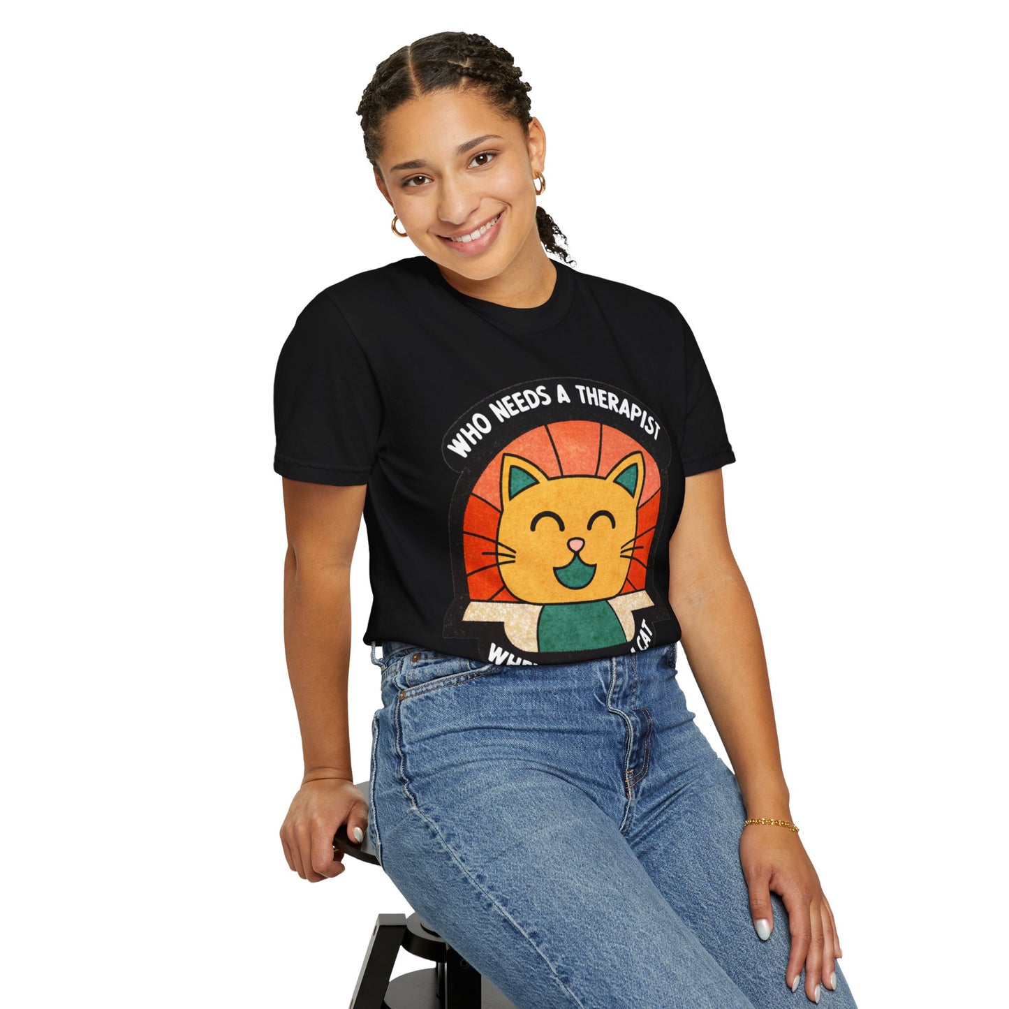 Who Needs a Therapist Cat T-Shirt - Unisex Garment-Dyed Tee for Cat Lovers