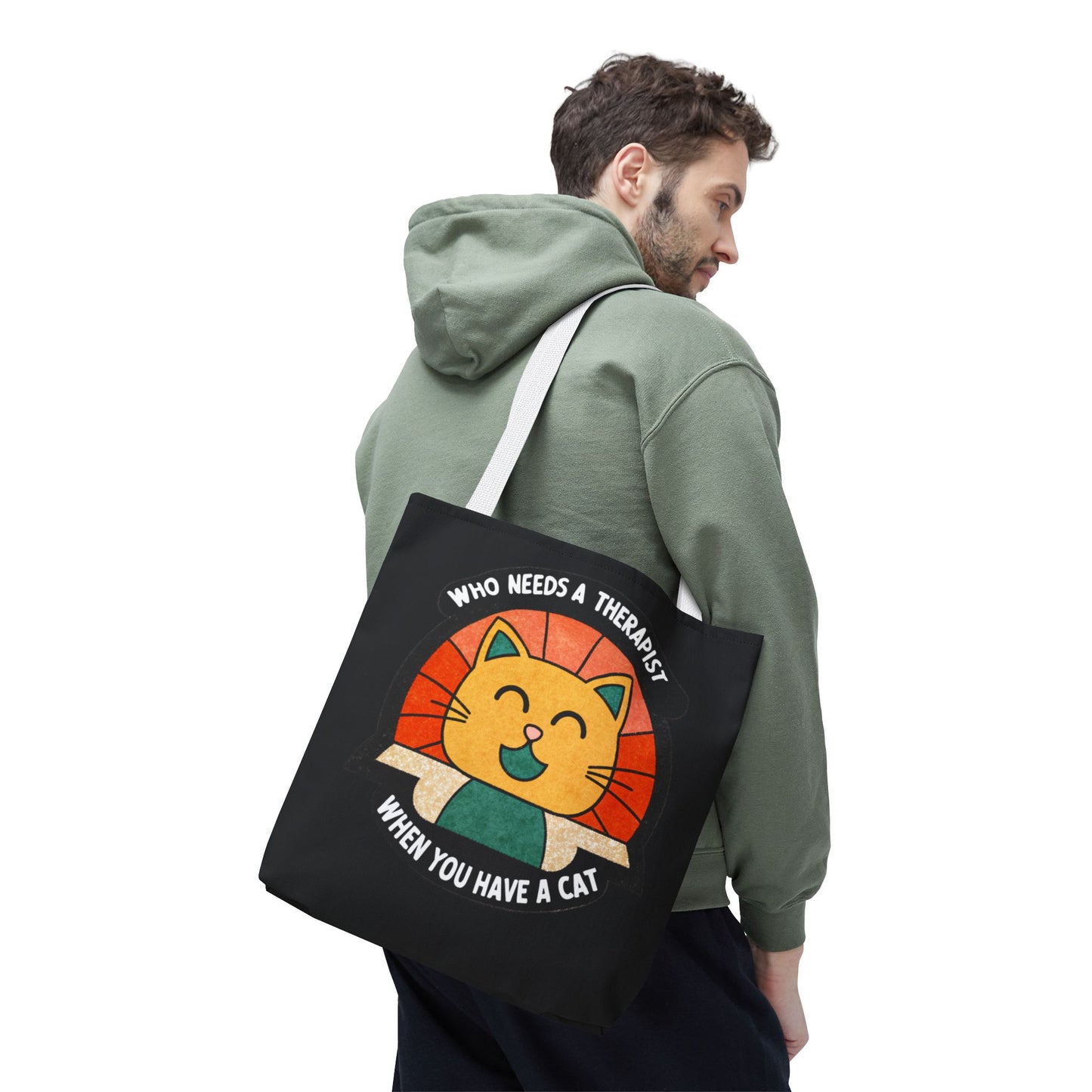 Funny Cat Tote Bag - "Who Needs a Therapist When You Have a Cat"