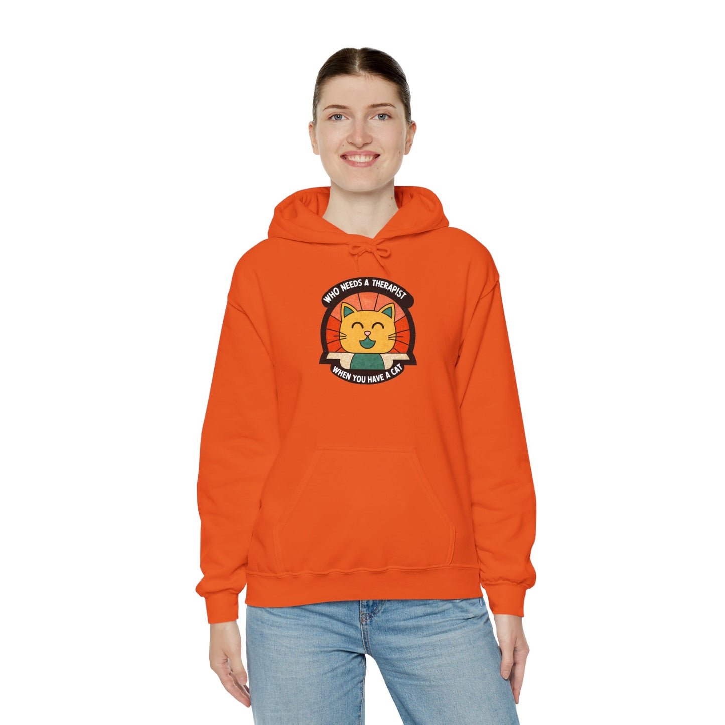 Funny Cat Sweatshirt - 'Who Needs a Therapist When You Have a Cat?' Unisex Hoodie