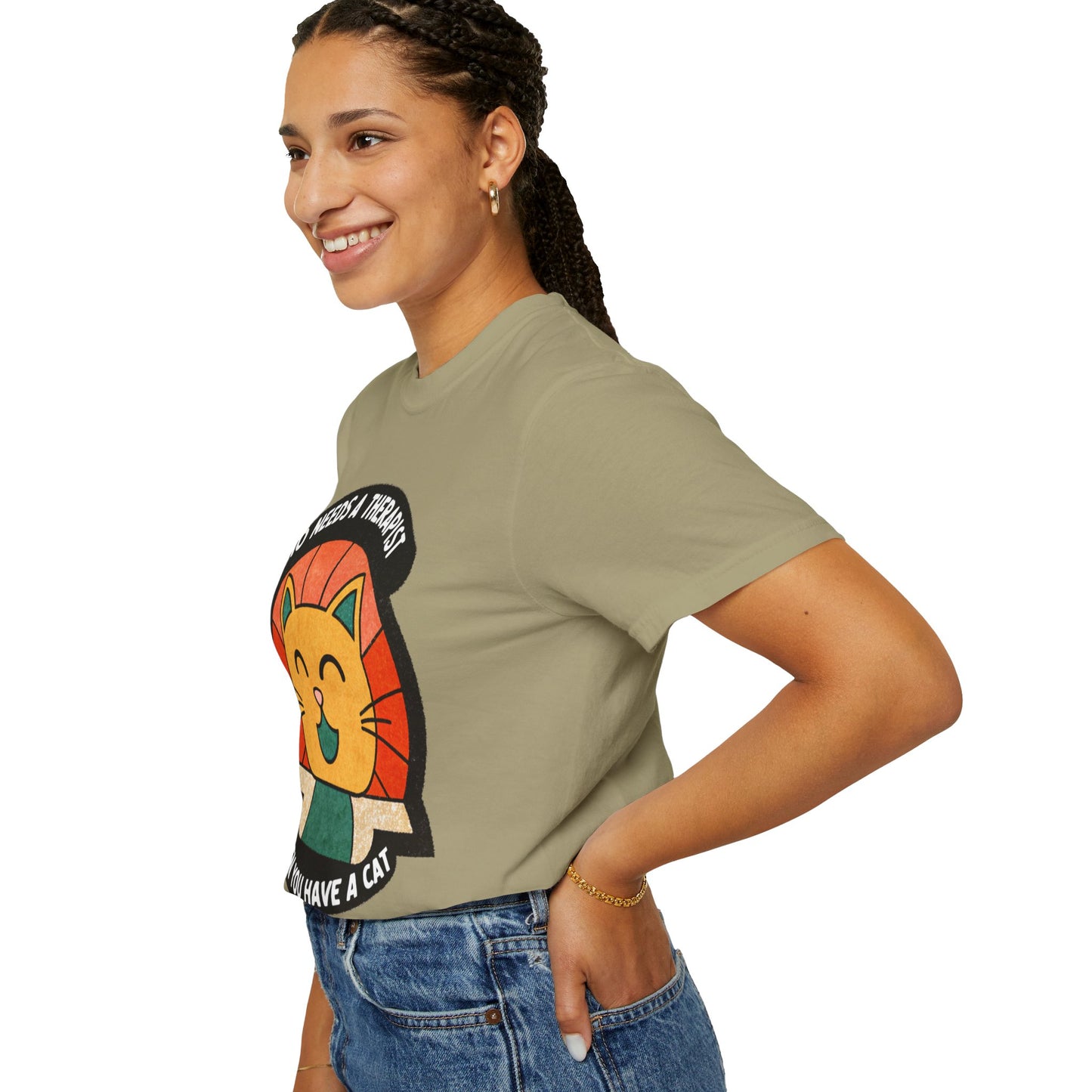 Who Needs a Therapist Cat T-Shirt - Unisex Garment-Dyed Tee for Cat Lovers