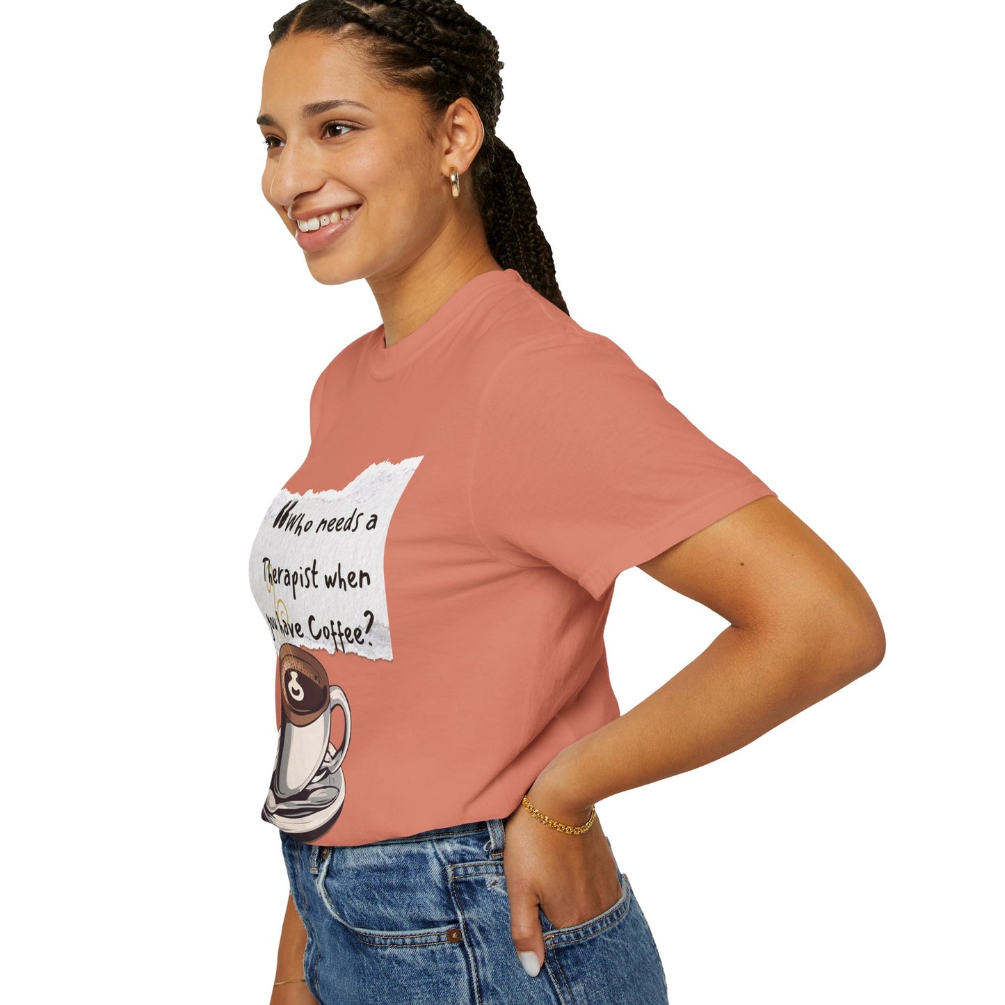 Unisex Coffee Therapy T-Shirt - "Who Needs a Therapist When You Have Coffee?"