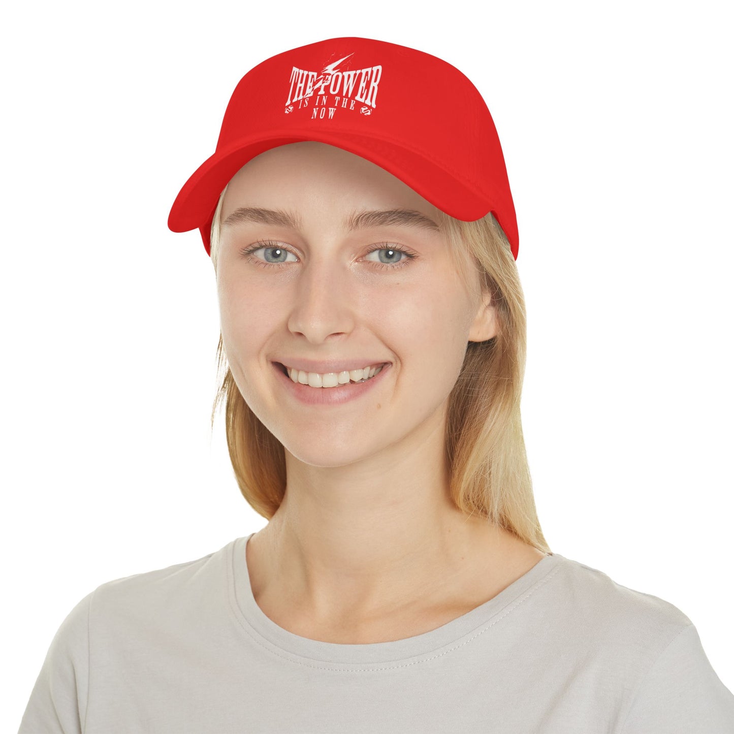 Empowering Red Low Profile Baseball Cap - "The Power is in the Now"