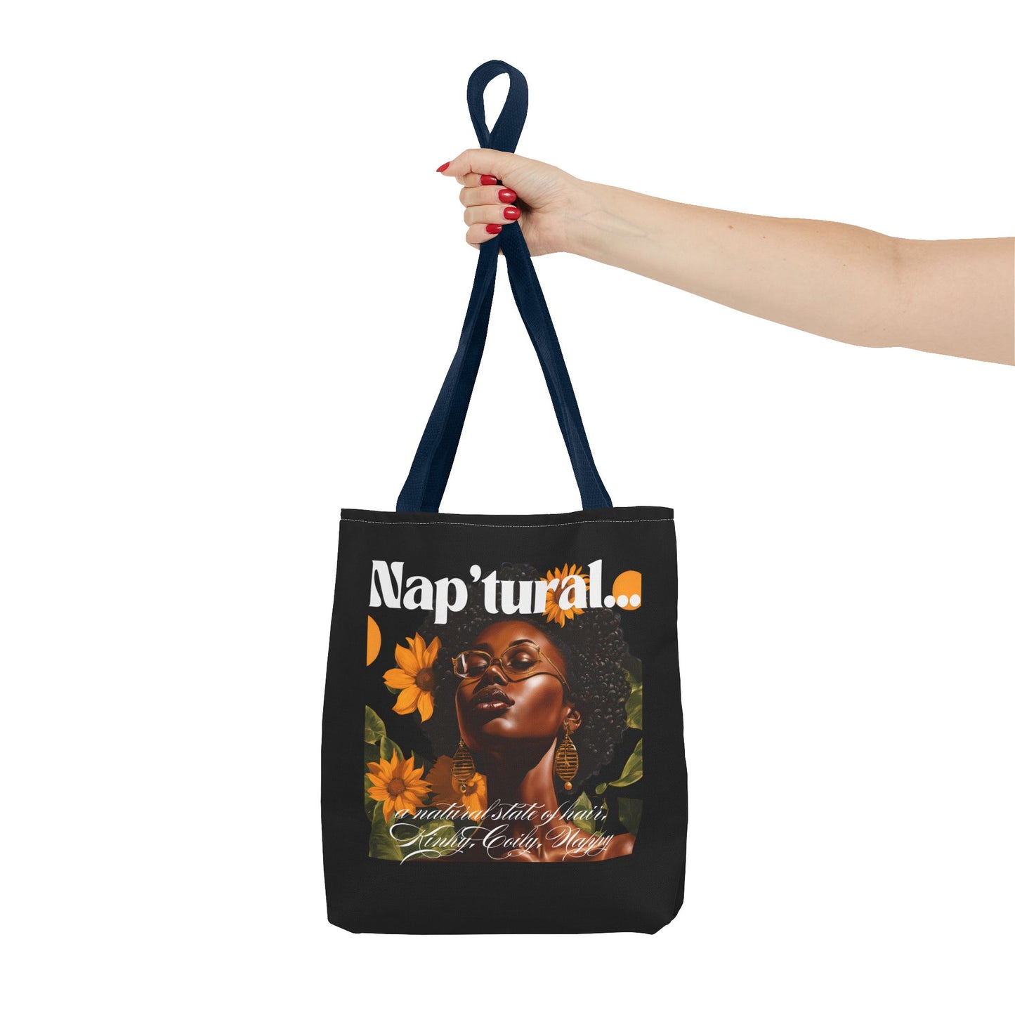 African American Nap'tural Tote Bag with Floral Design - Eco-Friendly Everyday Carry All