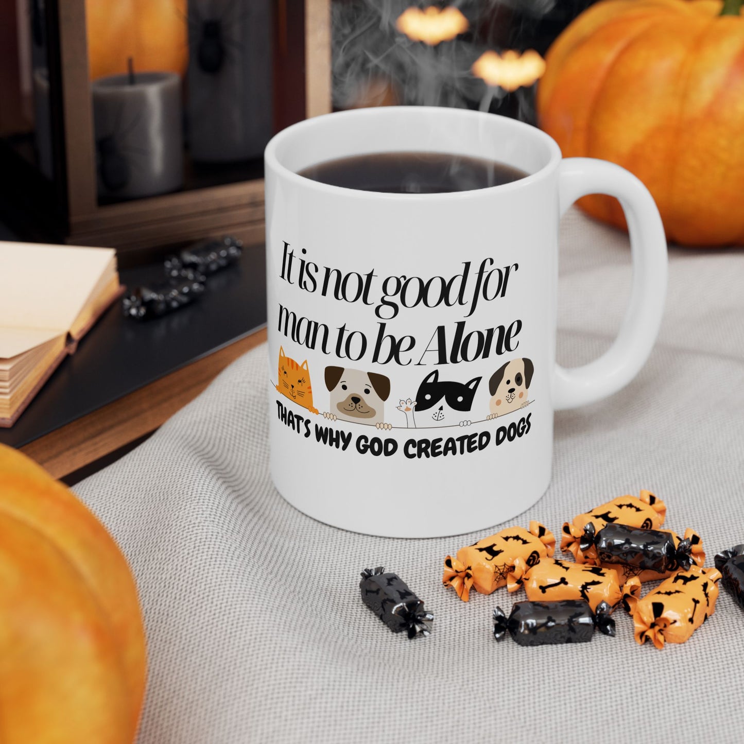 Dog Lovers Ceramic Mug - "It is not good for man to be alone" Quote