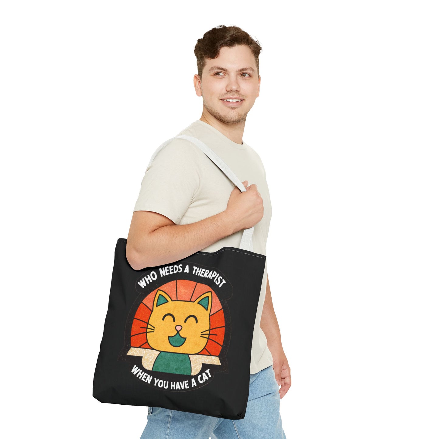 Funny Cat Tote Bag - "Who Needs a Therapist When You Have a Cat"