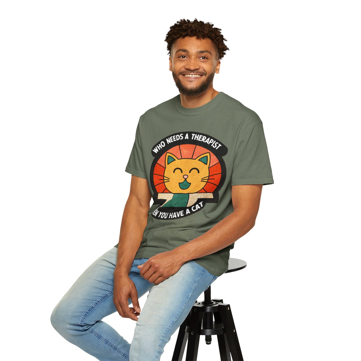 Who Needs a Therapist Cat T-Shirt - Unisex Garment-Dyed Tee for Cat Lovers