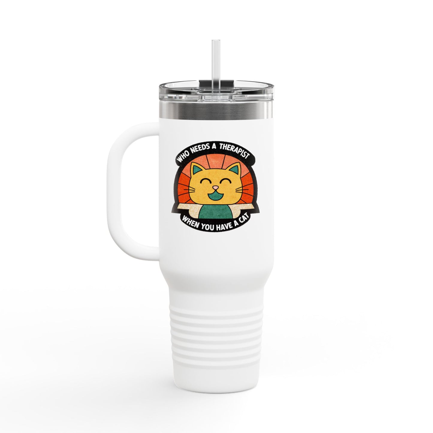 Cat Lover Insulated Travel Mug - 40oz "Who Needs a Therapist" Design