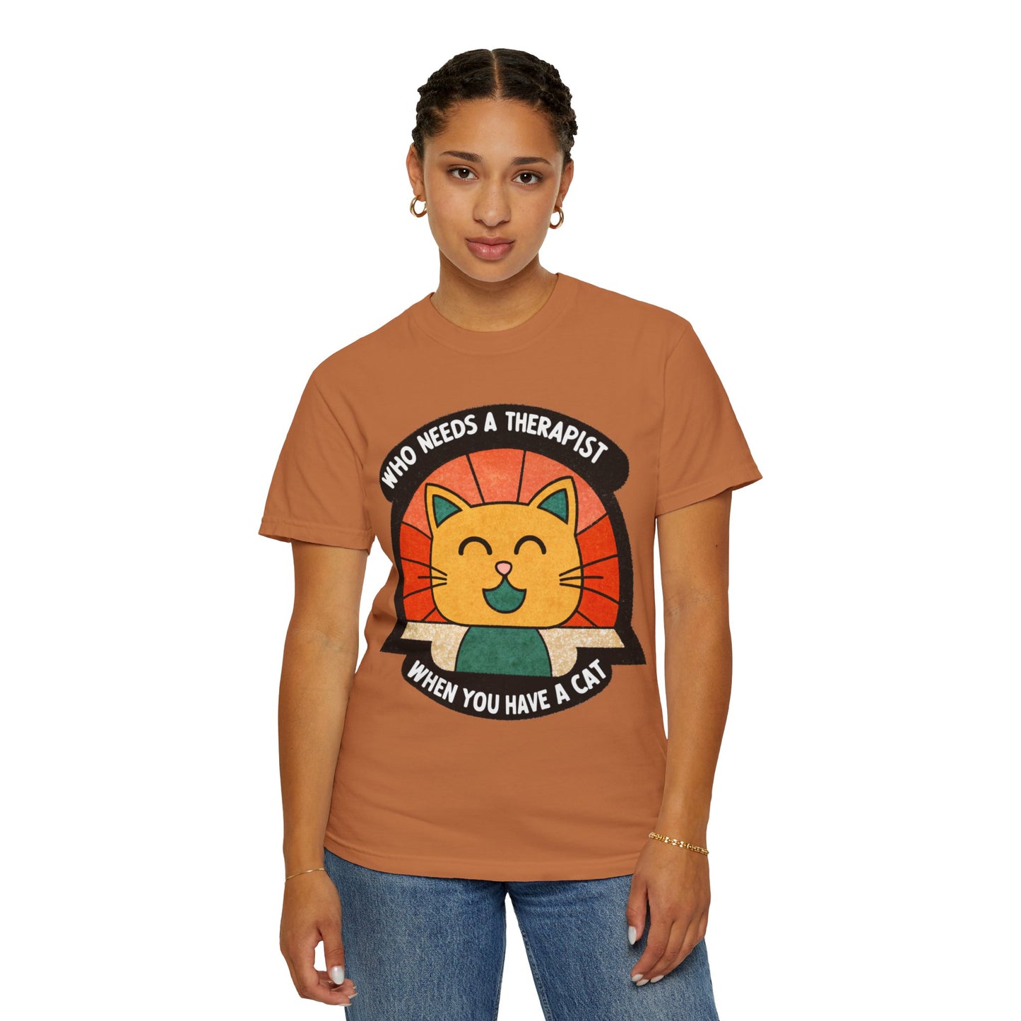 Who Needs a Therapist Cat T-Shirt - Unisex Garment-Dyed Tee for Cat Lovers