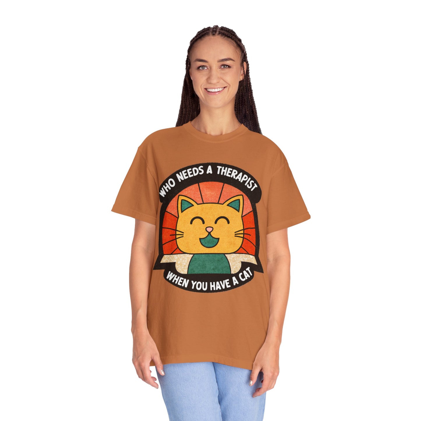 Who Needs a Therapist Cat T-Shirt - Unisex Garment-Dyed Tee for Cat Lovers