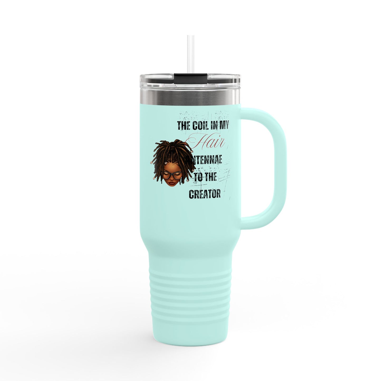 Personalized 40oz Insulated Travel Mug - 'The Coil in My Hair' Design