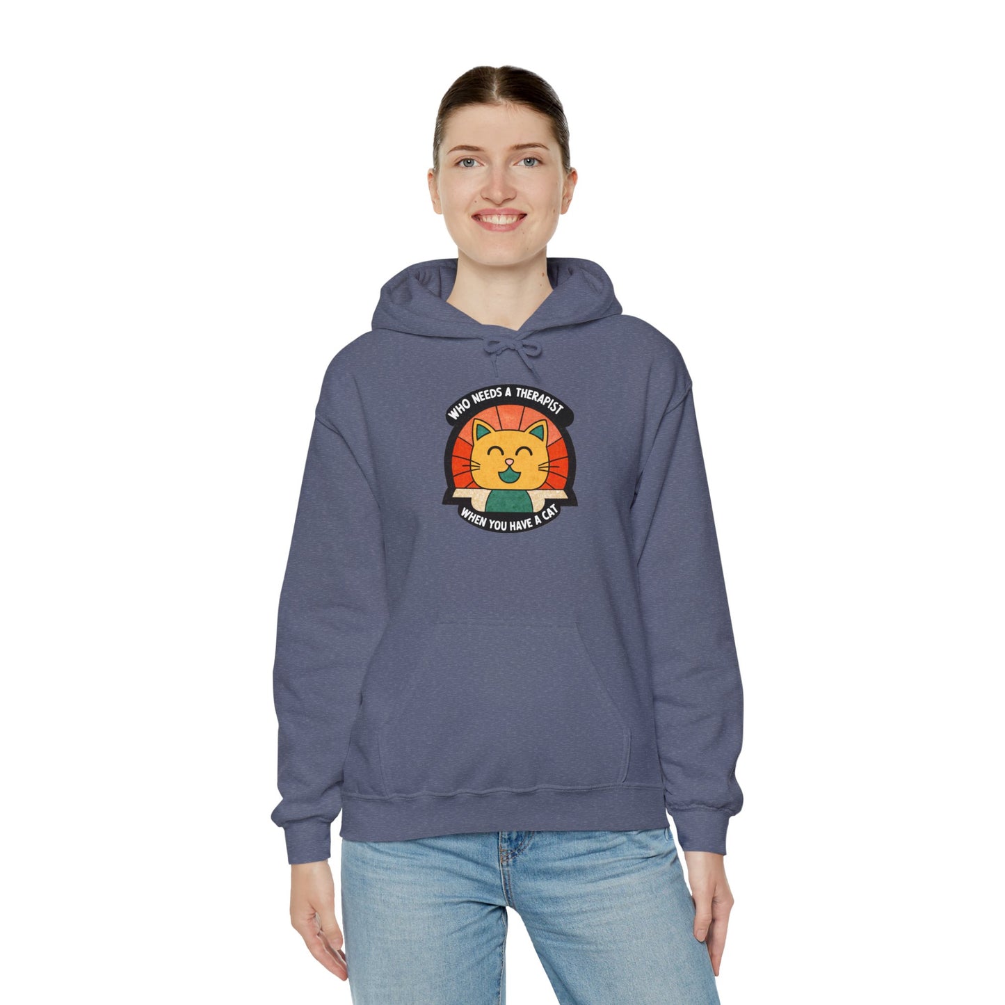 Funny Cat Sweatshirt - 'Who Needs a Therapist When You Have a Cat?' Unisex Hoodie