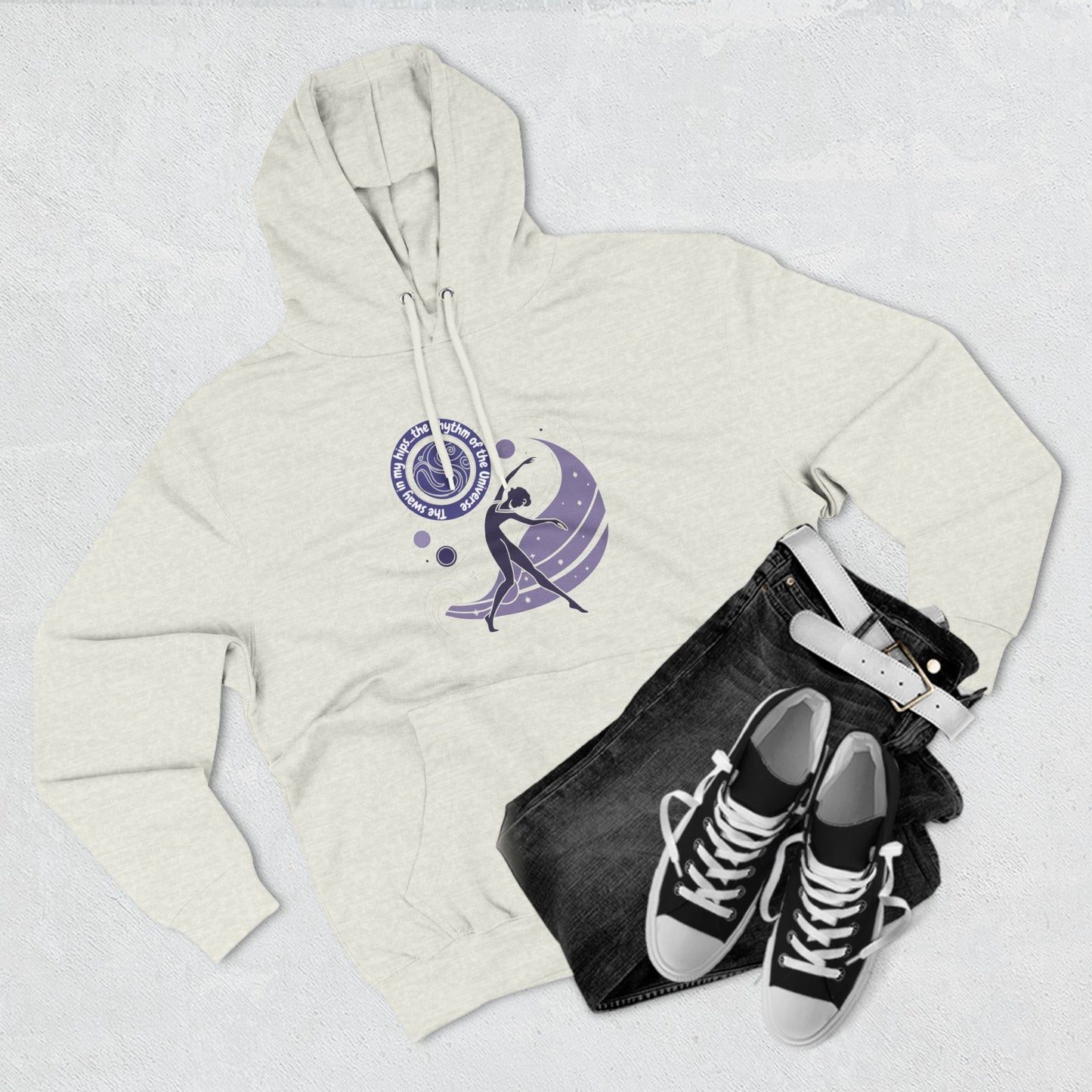 Cosmic Dance Three-Panel Fleece Hoodie - Unique Artistic Design for Creative Souls