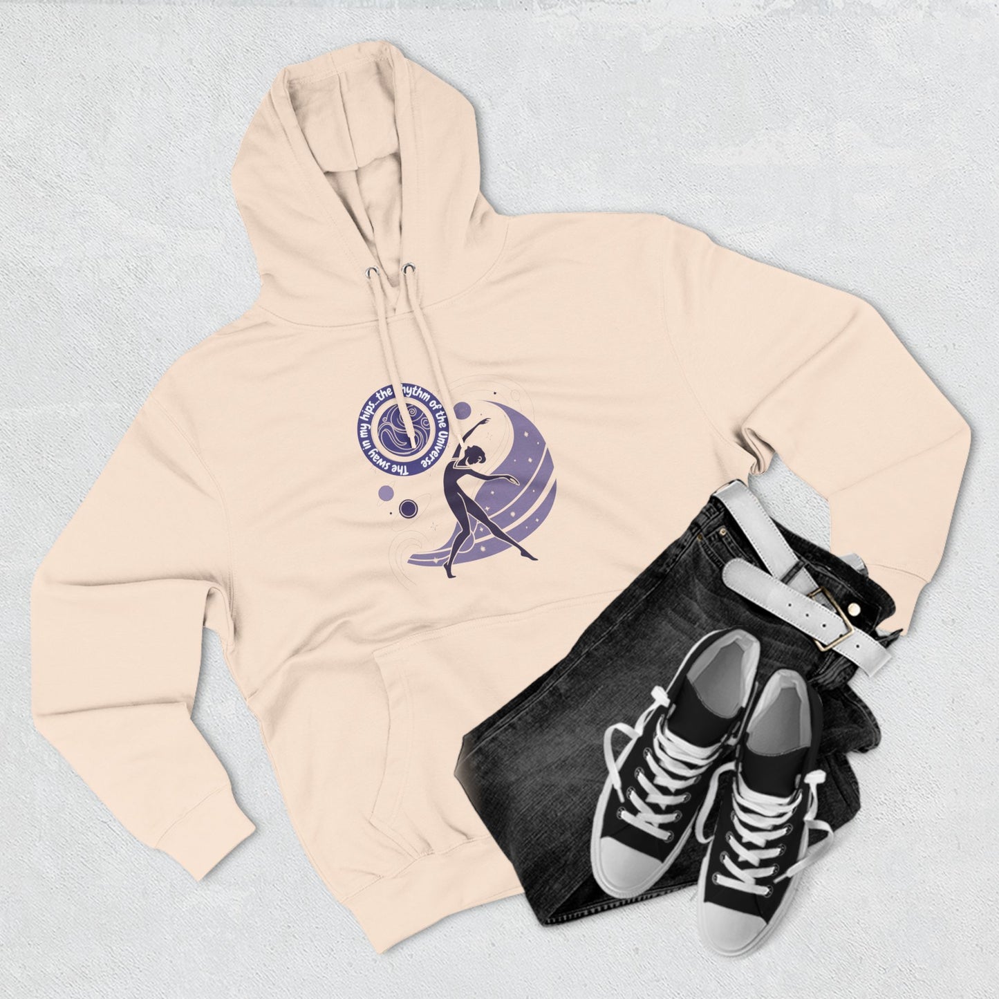 Cosmic Dance Three-Panel Fleece Hoodie - Unique Artistic Design for Creative Souls