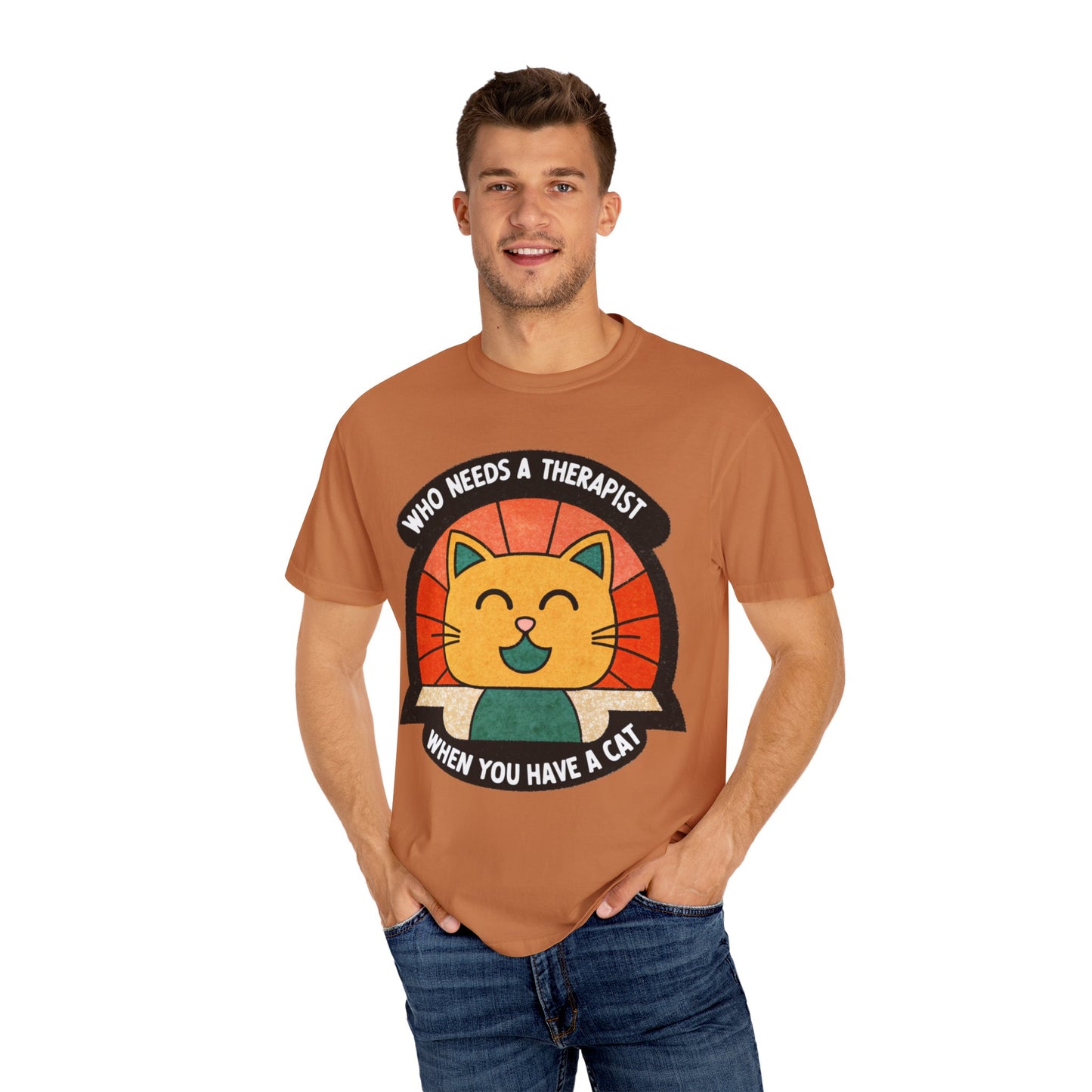 Who Needs a Therapist Cat T-Shirt - Unisex Garment-Dyed Tee for Cat Lovers