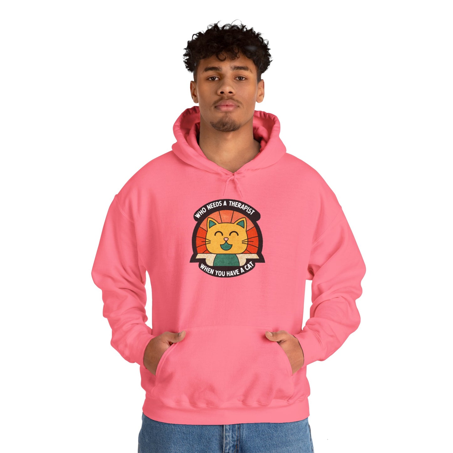 Funny Cat Sweatshirt - 'Who Needs a Therapist When You Have a Cat?' Unisex Hoodie