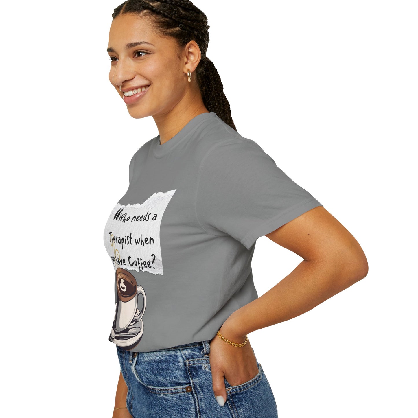 Unisex Coffee Therapy T-Shirt - "Who Needs a Therapist When You Have Coffee?"