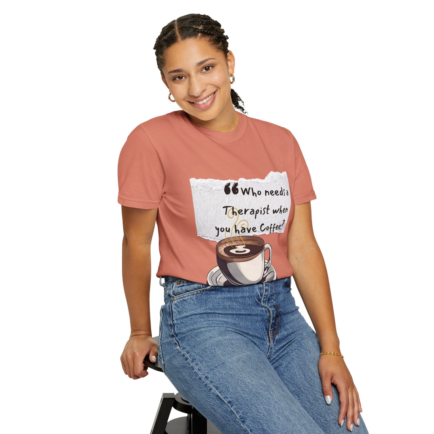 Unisex Coffee Therapy T-Shirt - "Who Needs a Therapist When You Have Coffee?"