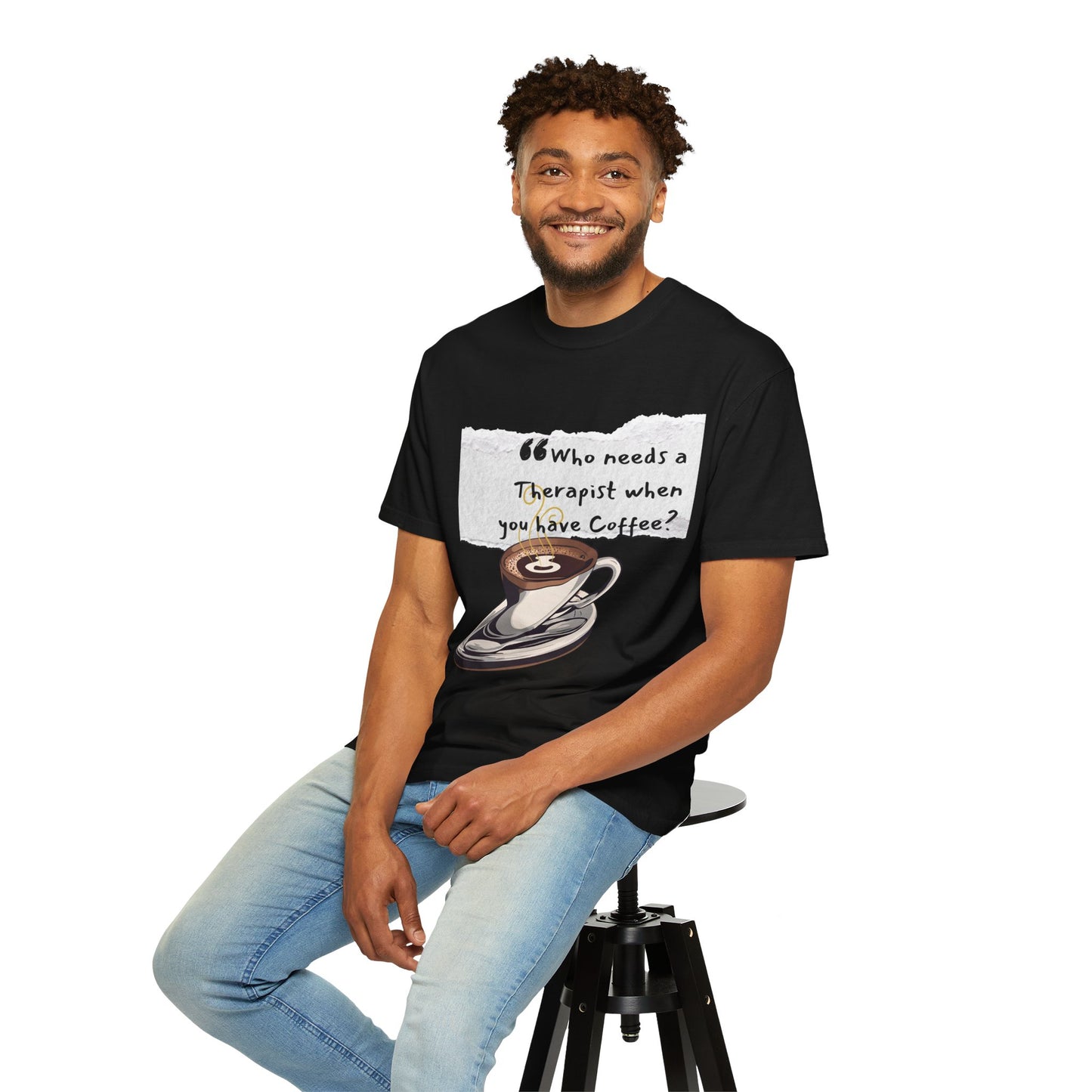 Unisex Coffee Therapy T-Shirt - "Who Needs a Therapist When You Have Coffee?"