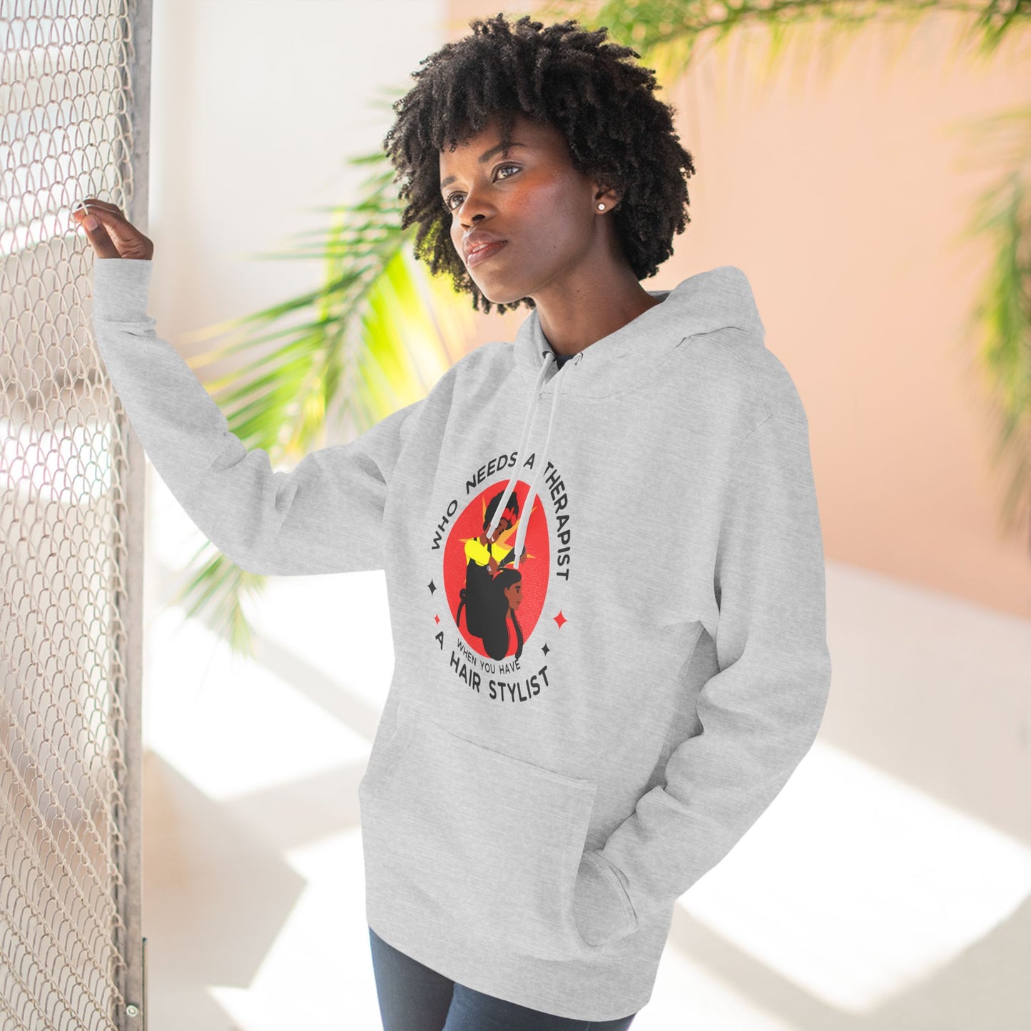 Who Needs a Therapist Fleece Hoodie - Hair Stylist Humor Sweatshirt