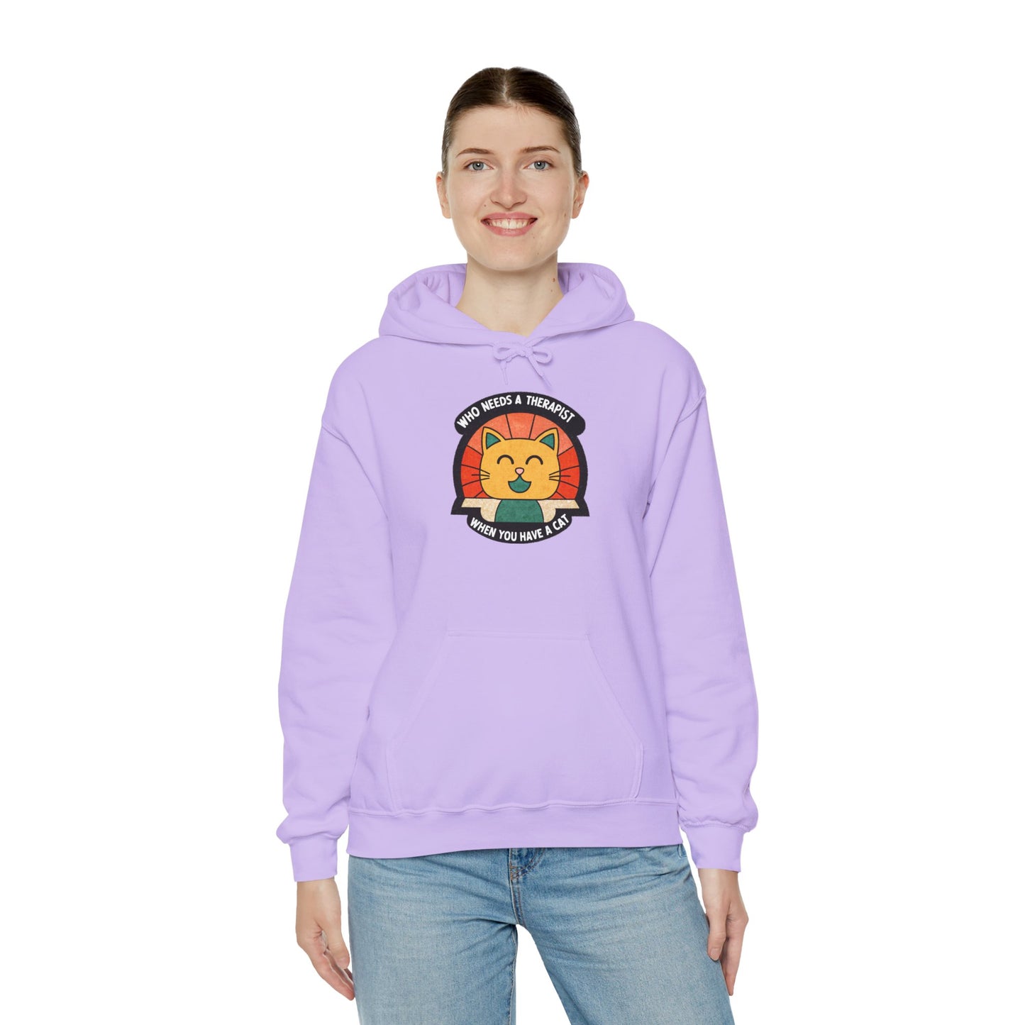 Funny Cat Sweatshirt - 'Who Needs a Therapist When You Have a Cat?' Unisex Hoodie