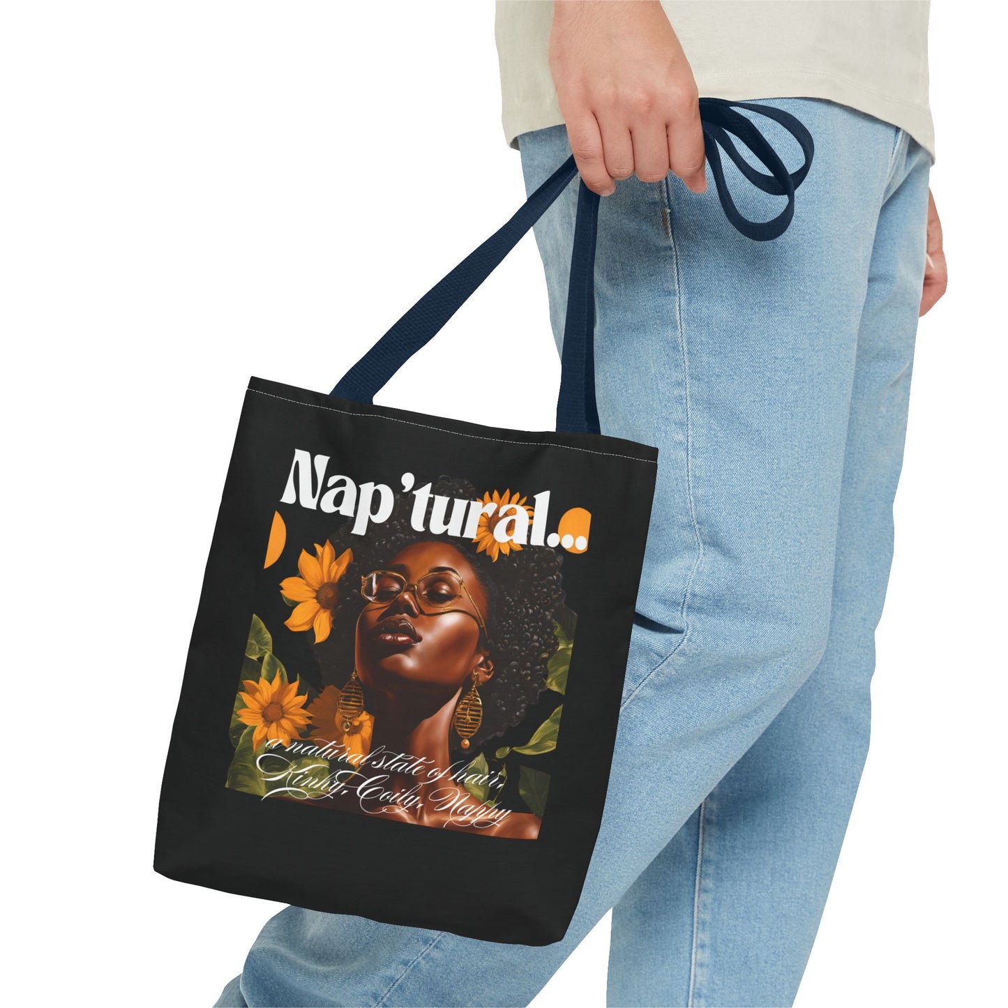 African American Nap'tural Tote Bag with Floral Design - Eco-Friendly Everyday Carry All