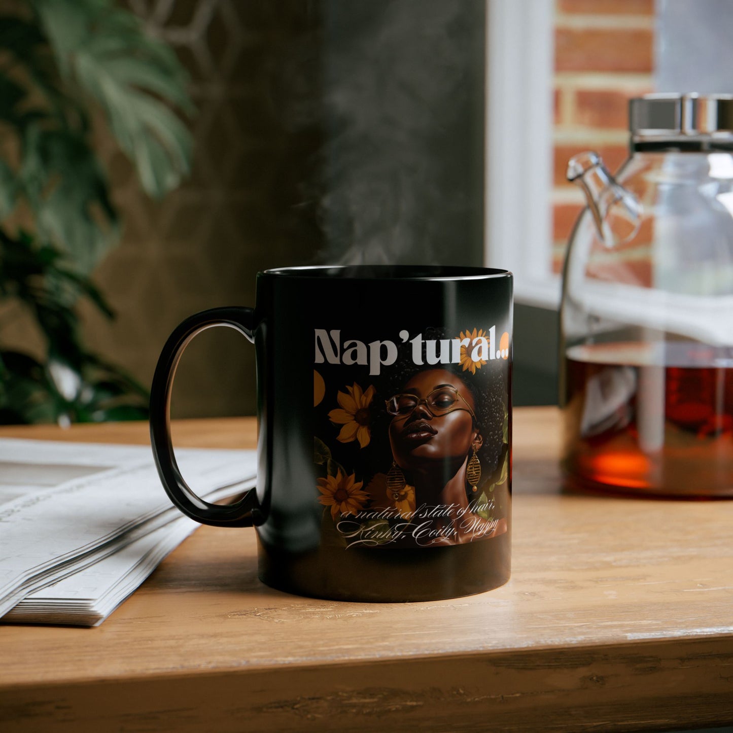 Natural Beauty Black Mug - Inspirational Coffee Cup for Self-Care Enthusiasts