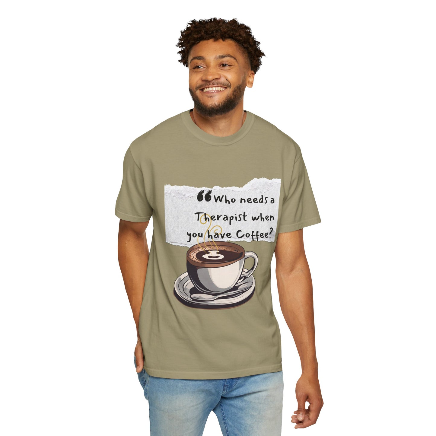 Unisex Coffee Therapy T-Shirt - "Who Needs a Therapist When You Have Coffee?"