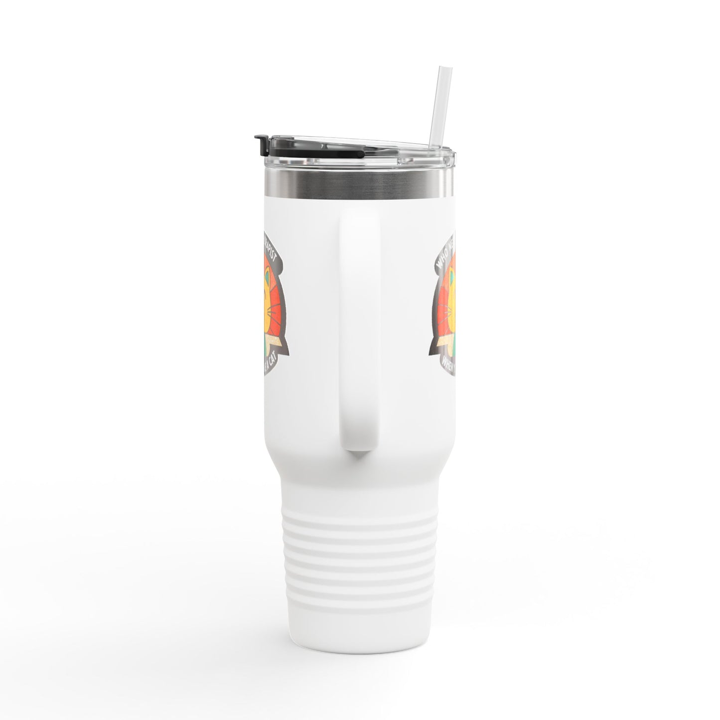 Cat Lover Insulated Travel Mug - 40oz "Who Needs a Therapist" Design