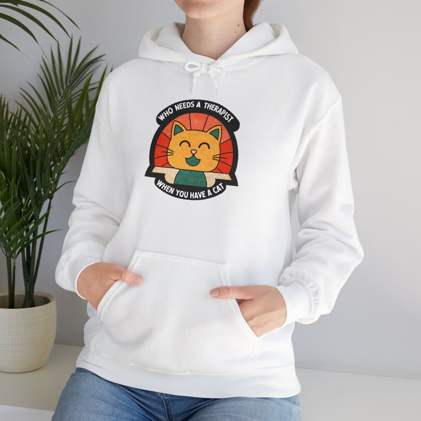 Funny Cat Sweatshirt - 'Who Needs a Therapist When You Have a Cat?' Unisex Hoodie