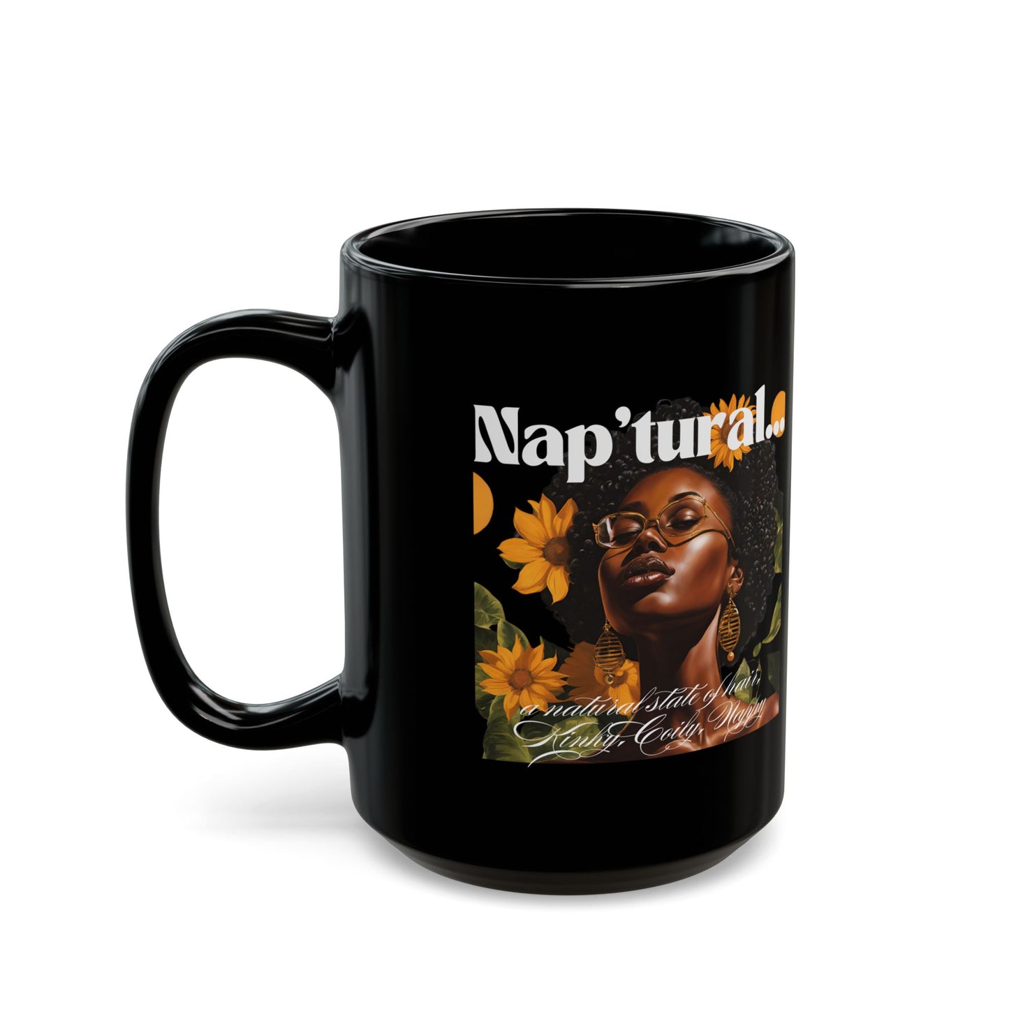 Natural Beauty Black Mug - Inspirational Coffee Cup for Self-Care Enthusiasts