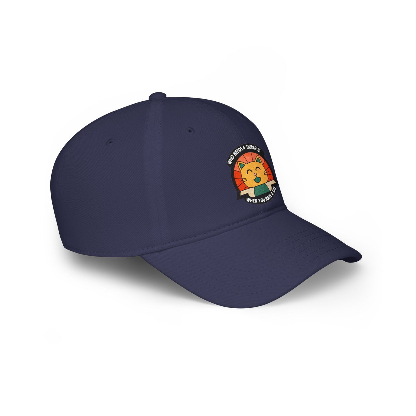 Who Needs a Therapist Cat Baseball Cap | Fun Red Low Profile Hat