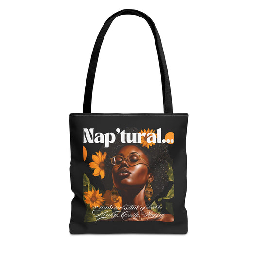 African American Nap'tural Tote Bag with Floral Design - Eco-Friendly Everyday Carry All