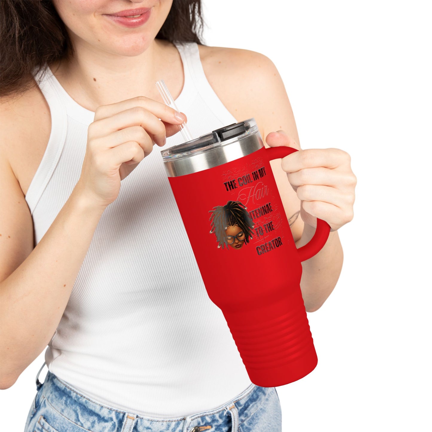 Personalized 40oz Insulated Travel Mug - 'The Coil in My Hair' Design