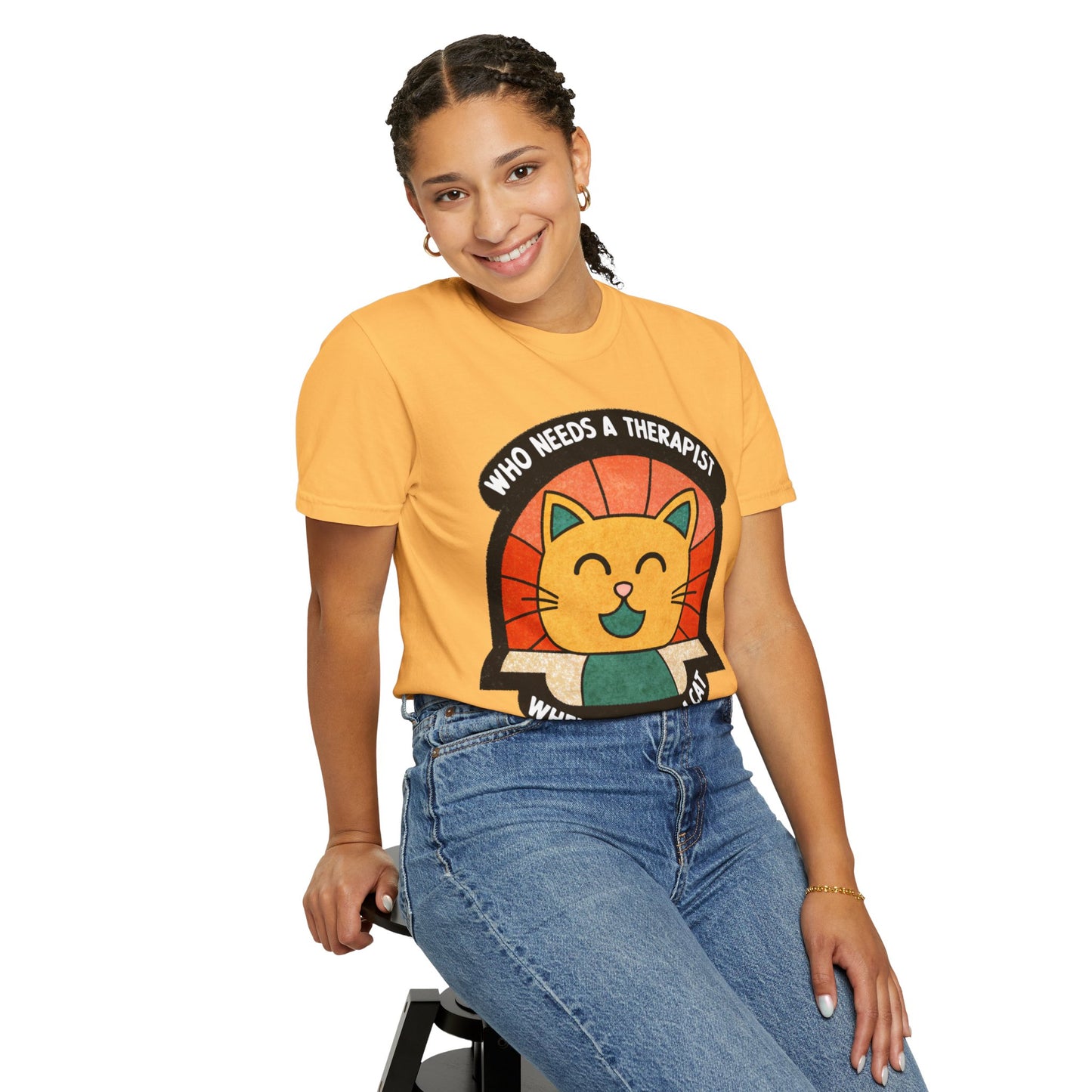 Who Needs a Therapist Cat T-Shirt - Unisex Garment-Dyed Tee for Cat Lovers