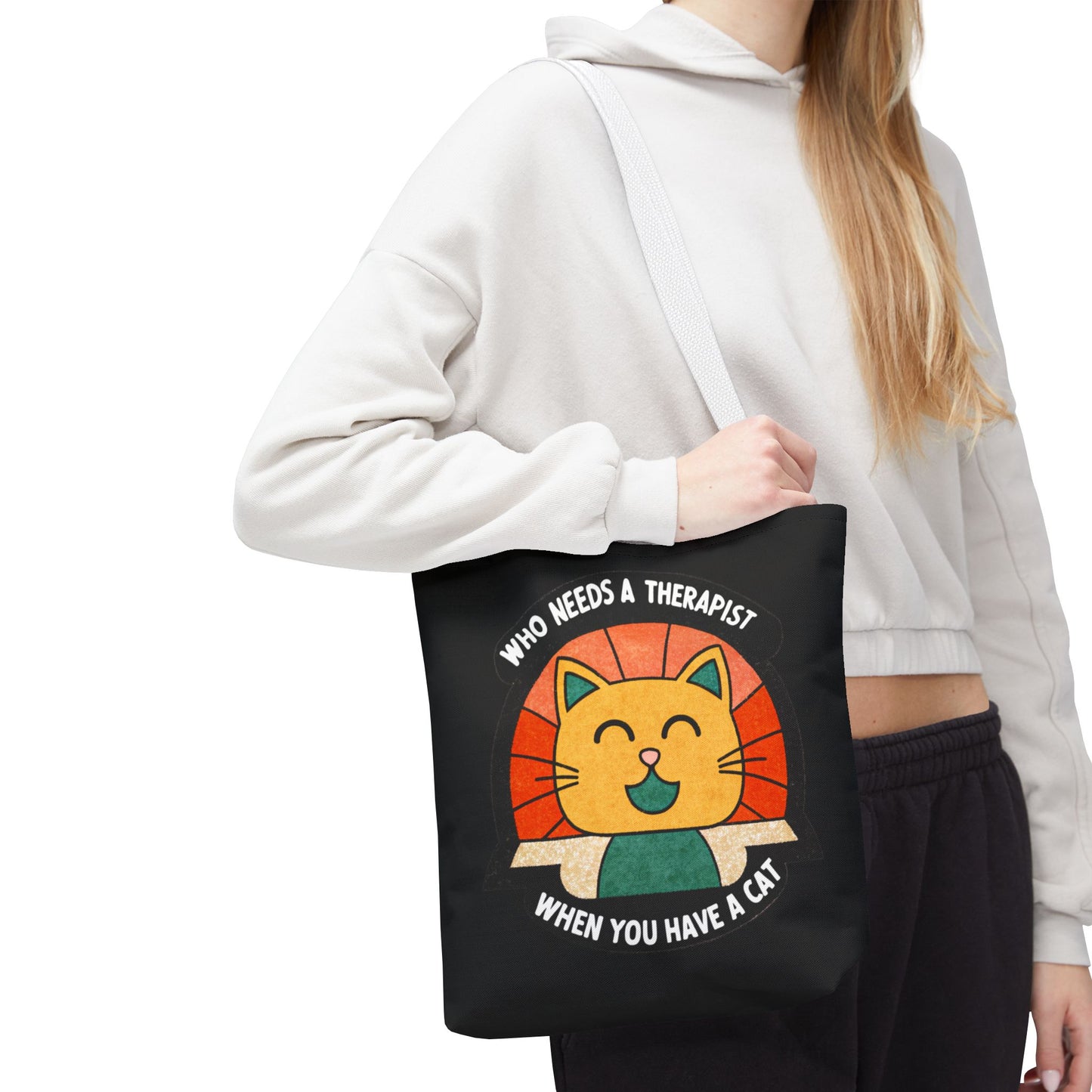 Funny Cat Tote Bag - "Who Needs a Therapist When You Have a Cat"