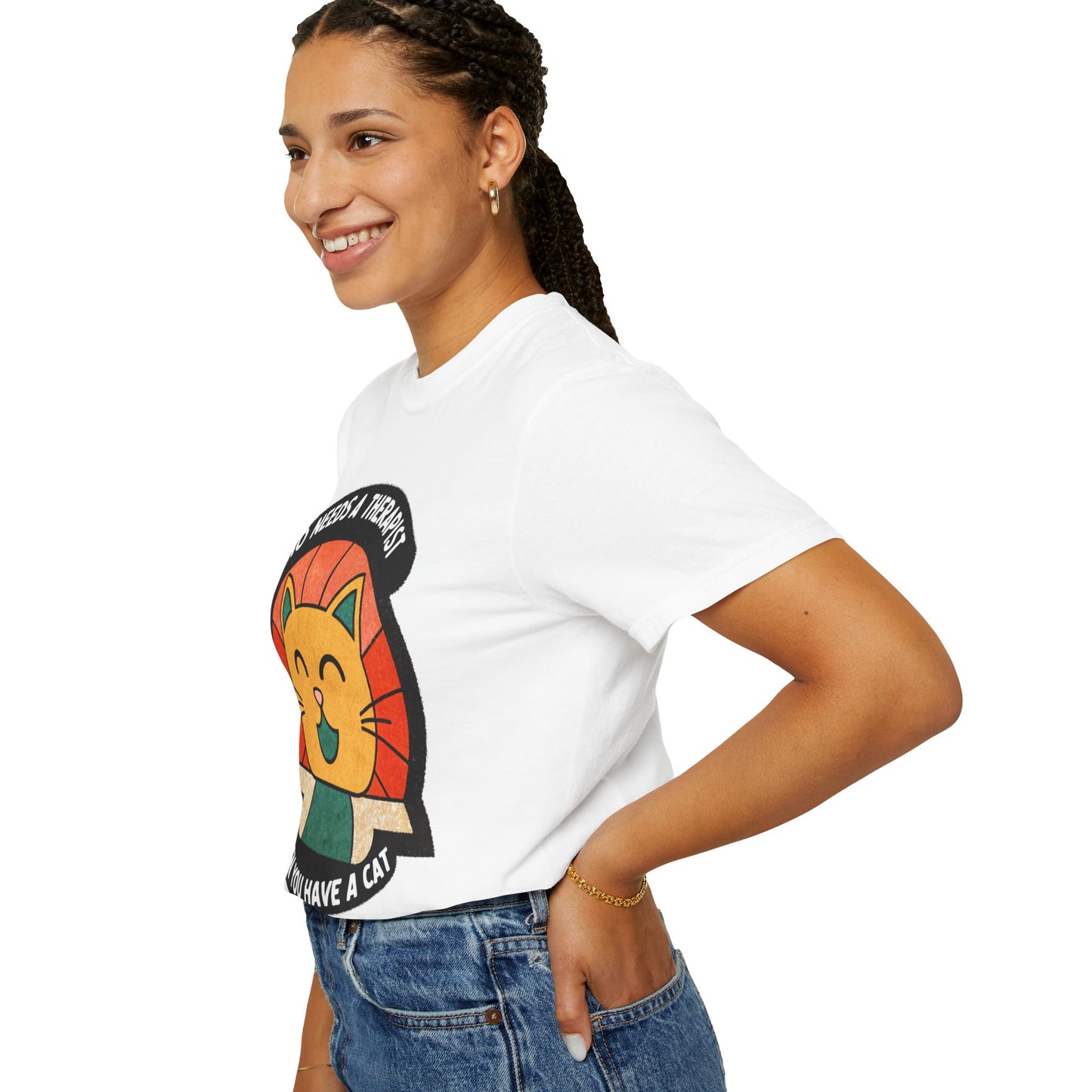 Who Needs a Therapist Cat T-Shirt - Unisex Garment-Dyed Tee for Cat Lovers