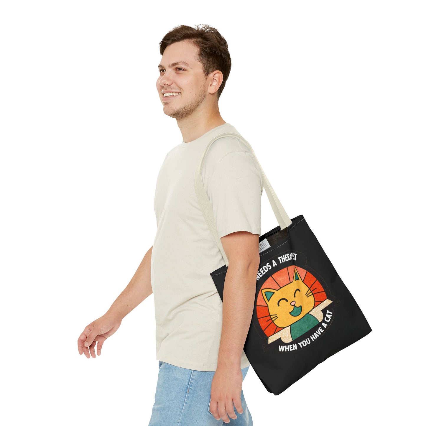 Funny Cat Tote Bag - "Who Needs a Therapist When You Have a Cat"