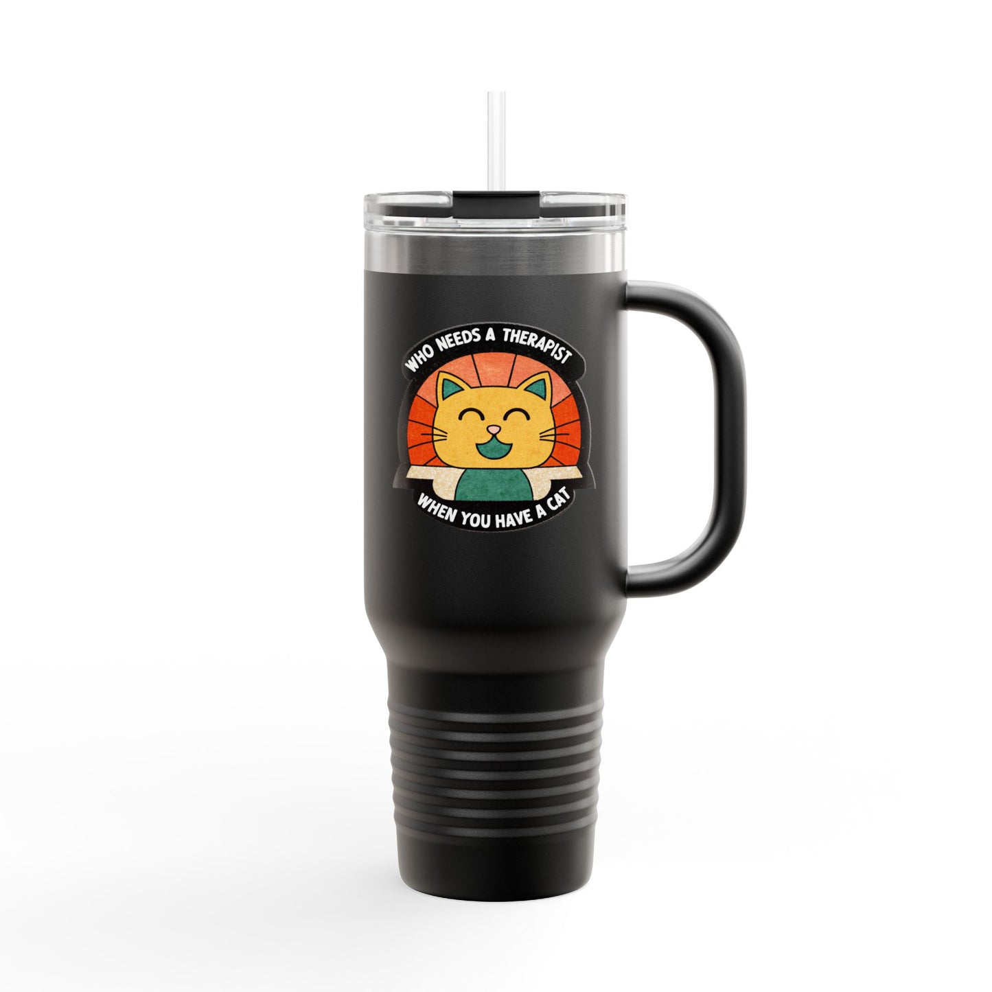 Cat Lover Insulated Travel Mug - 40oz "Who Needs a Therapist" Design