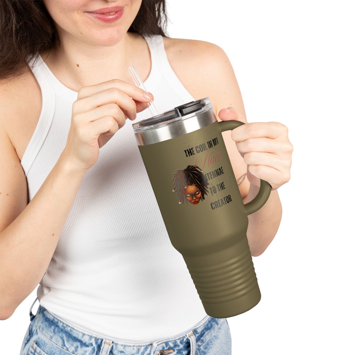 Personalized 40oz Insulated Travel Mug - 'The Coil in My Hair' Design
