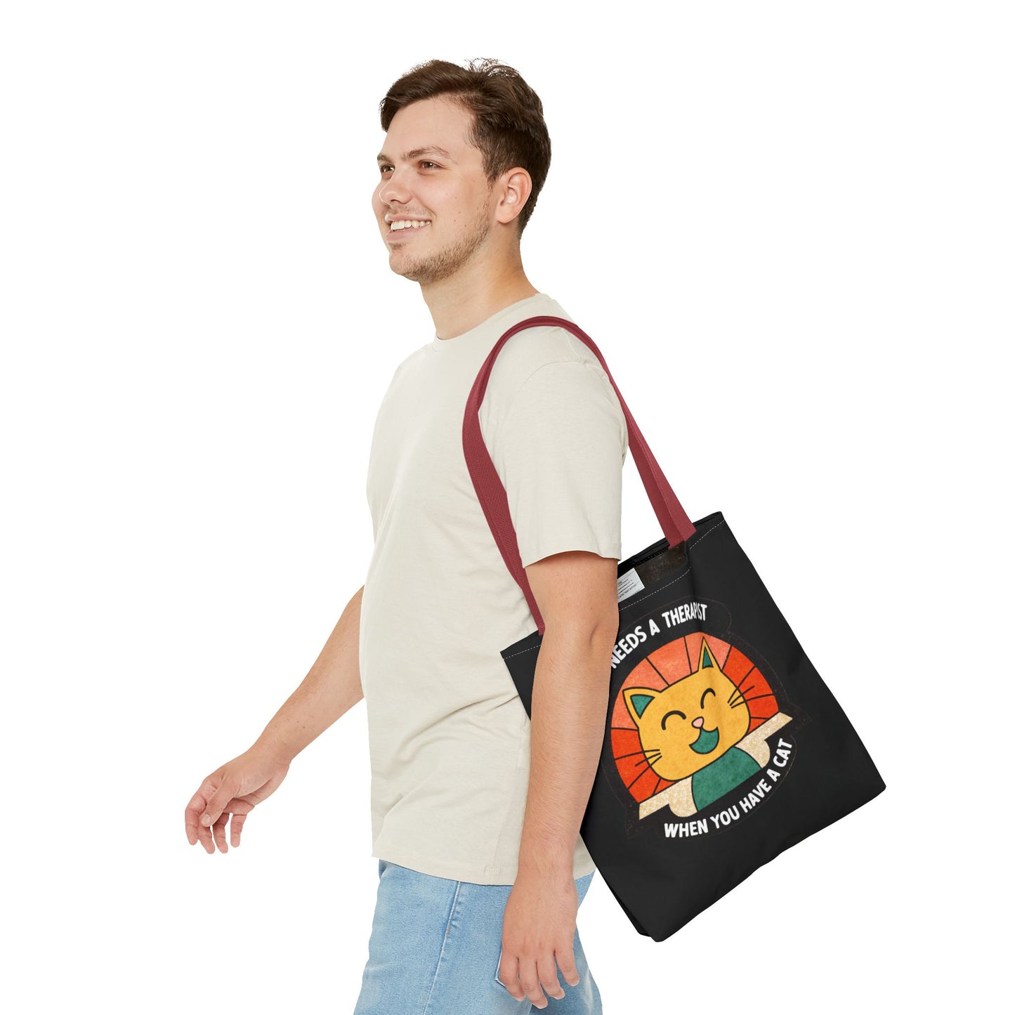 Funny Cat Tote Bag - "Who Needs a Therapist When You Have a Cat"