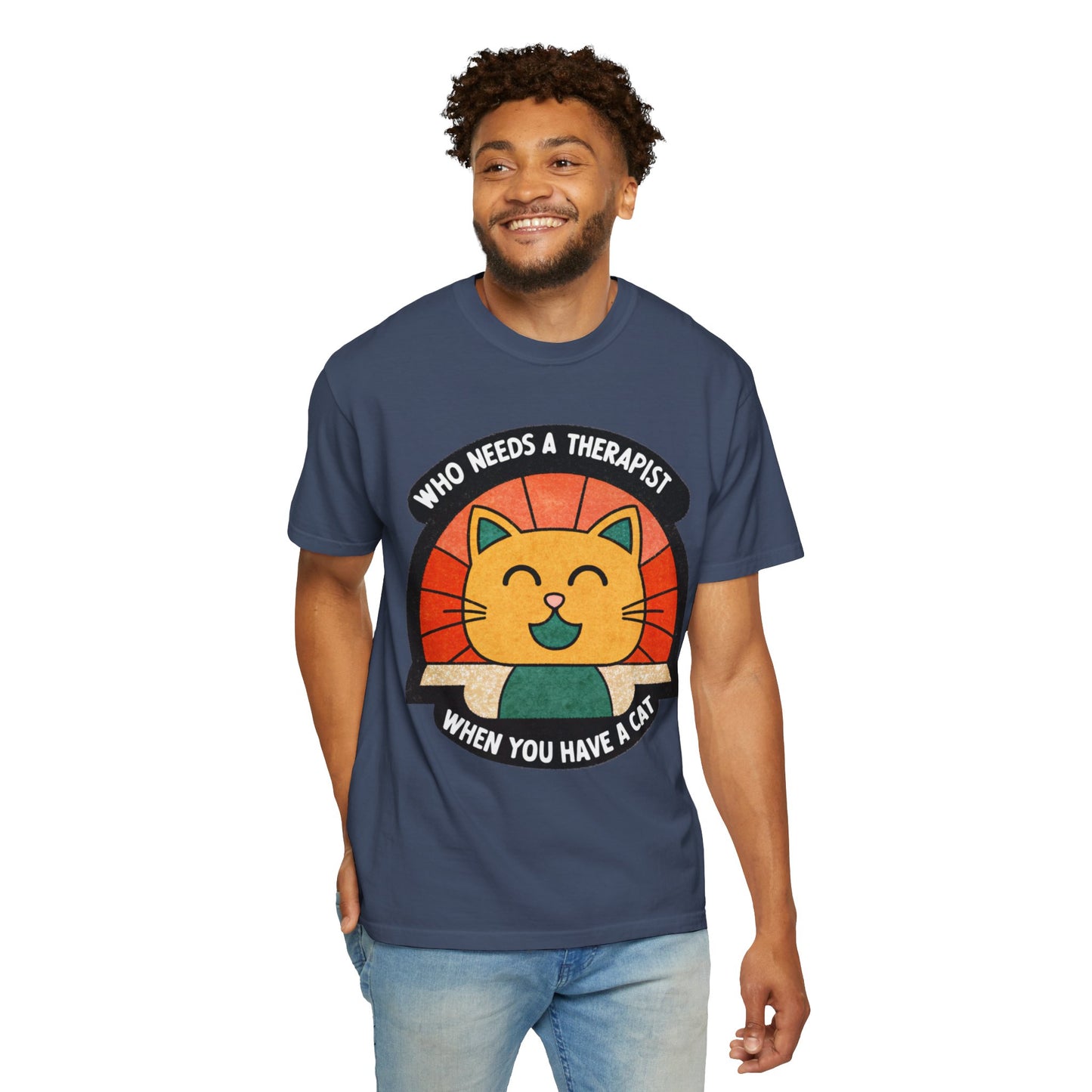 Who Needs a Therapist Cat T-Shirt - Unisex Garment-Dyed Tee for Cat Lovers